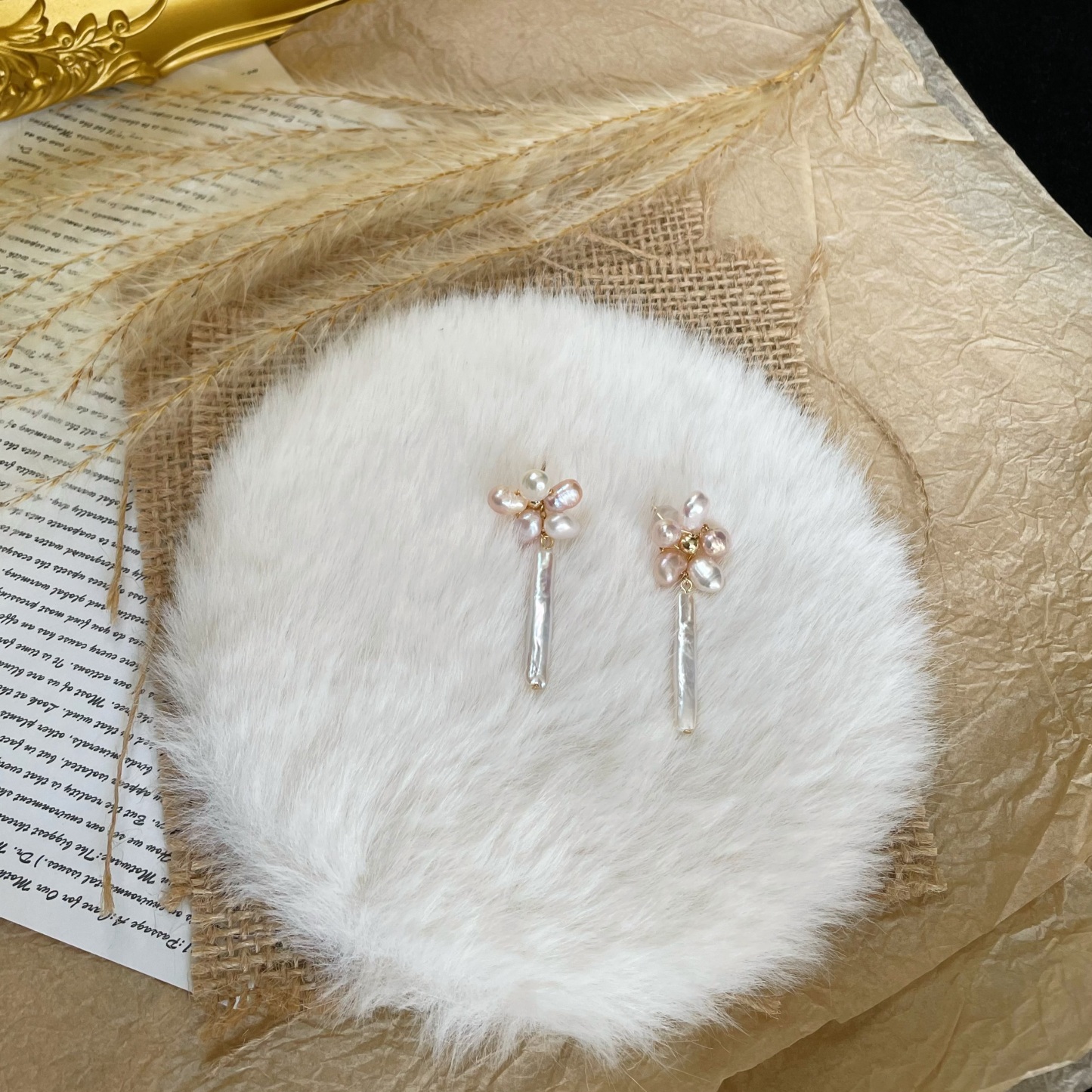 Handmade Elegant Freshwater Pearl Flower Drop Earrings Baroque Pearl Dangle