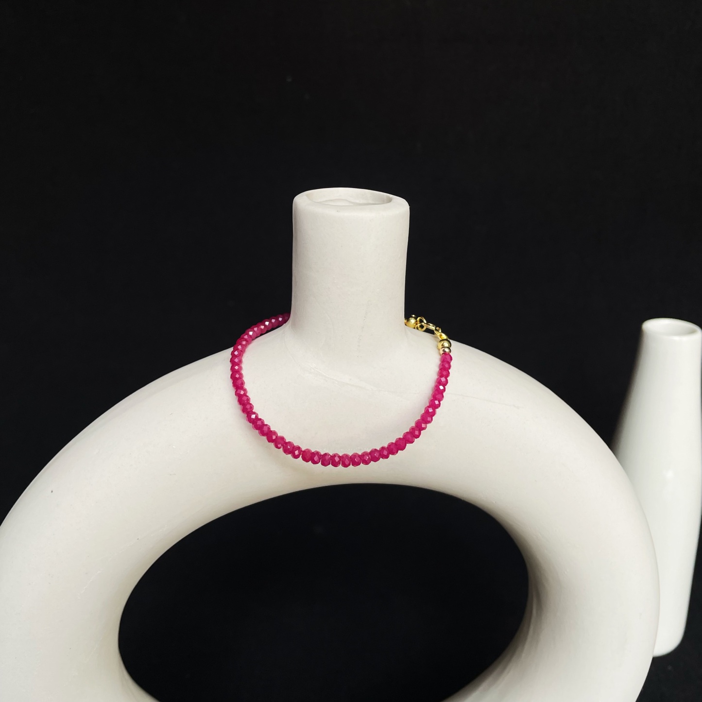 Handmade Minimal Ruby Faceted Bead Bracelet Dainty July Birthstone Jewelry 925 Gold Vermeil