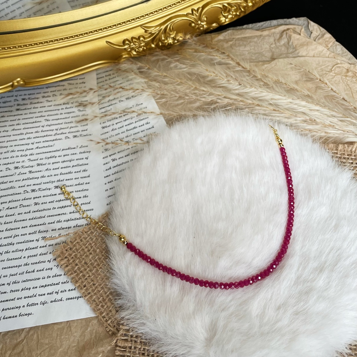 Handmade Minimal Ruby Faceted Bead Bracelet Dainty July Birthstone Jewelry 925 Gold Vermeil