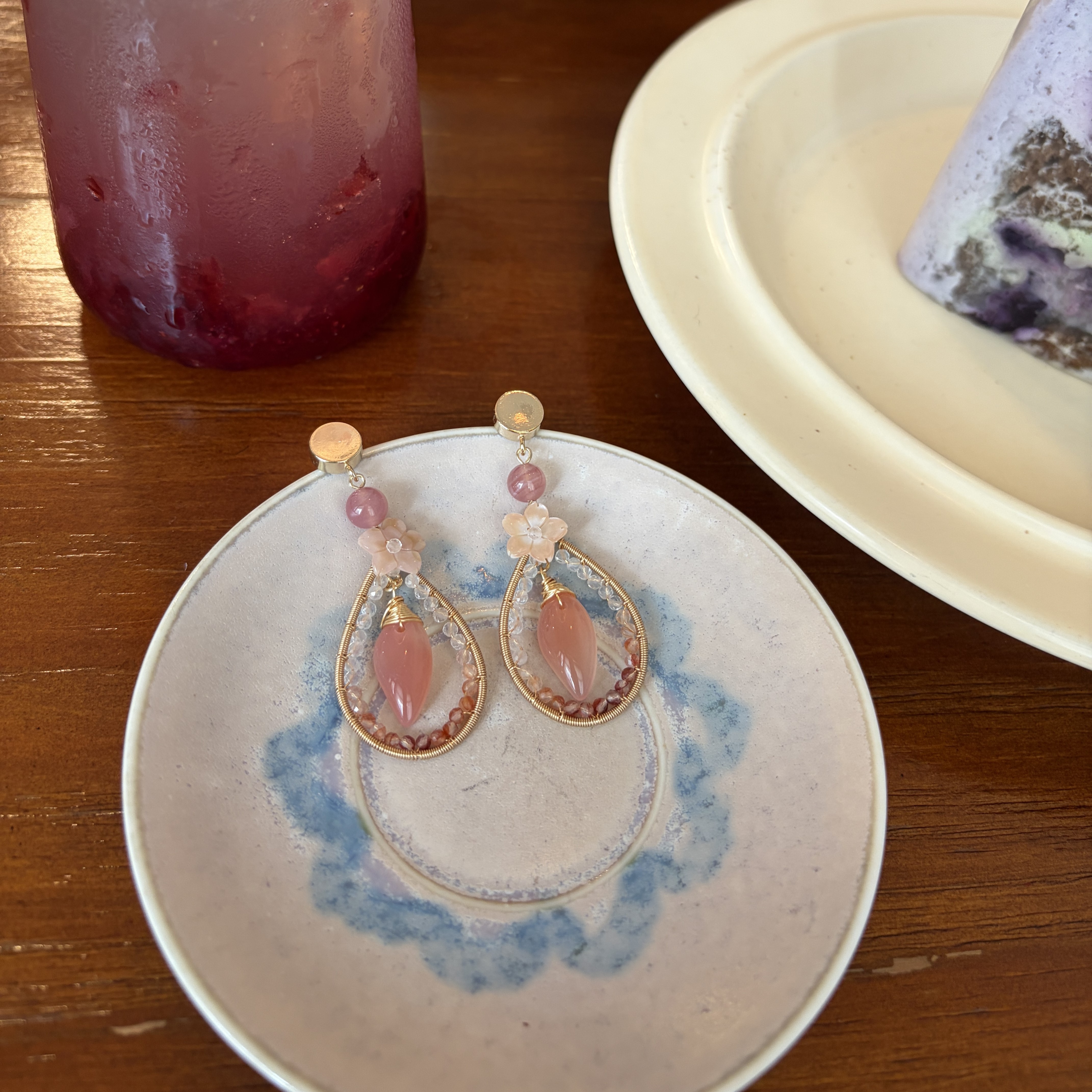 Sunset Blossom Reverie Earrings Handmade Hematoid Quartz Floral Drop Earrings