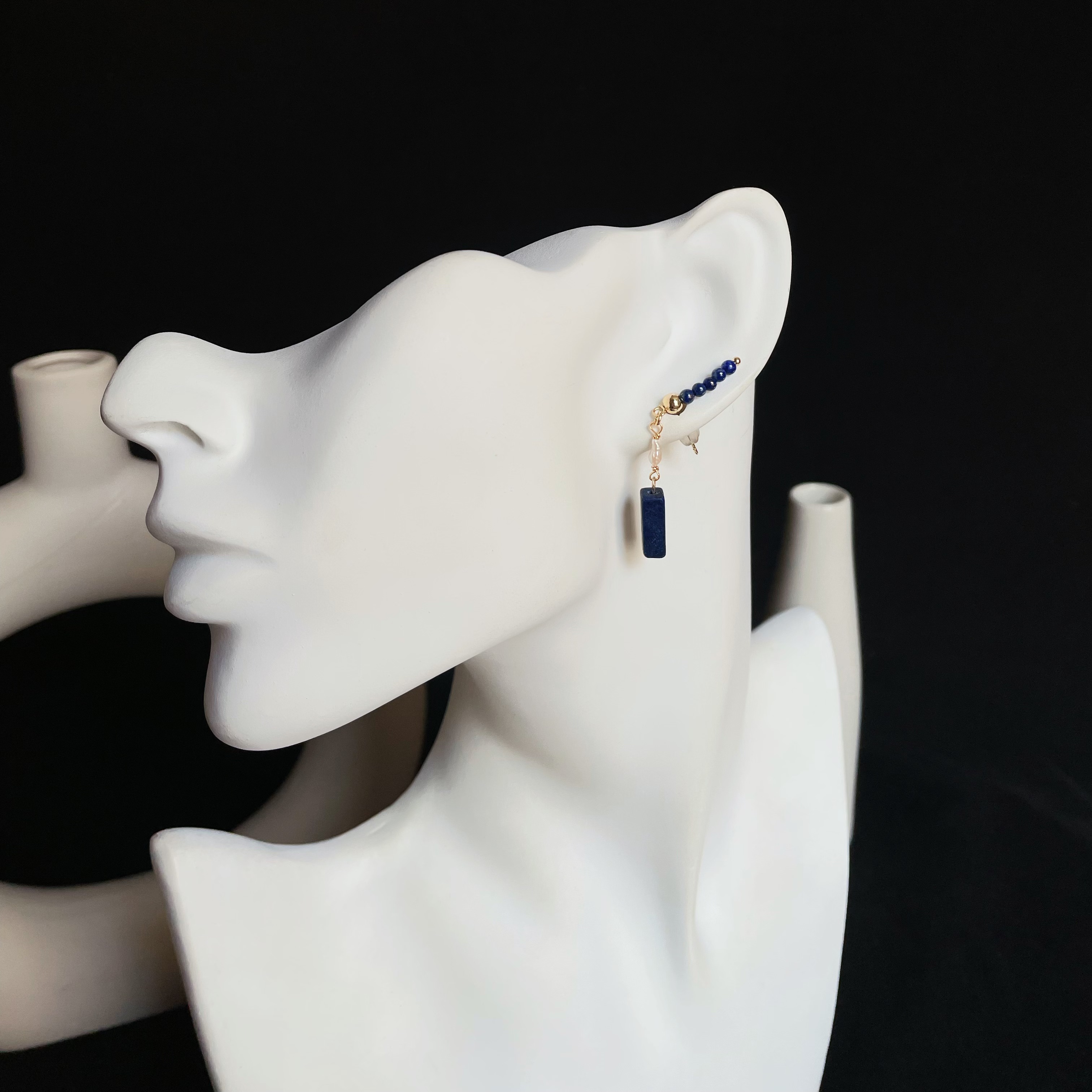 Handmade Ear Climbers Lapis Lazuli and Keshi Pearl Drop Earrings