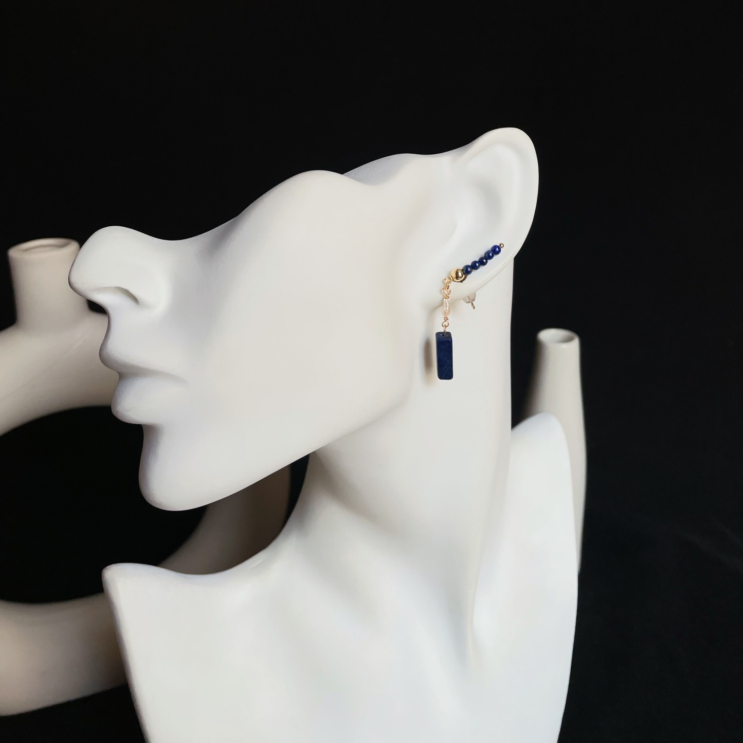 Handmade Ear Climbers Lapis Lazuli and Keshi Pearl Drop Earrings