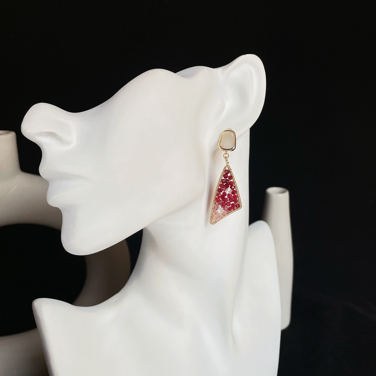 Handmade Dancer’s Dress Earrings Ruby and Strawberry Quartz Wire wrapped Elegant Red Drop Earrings