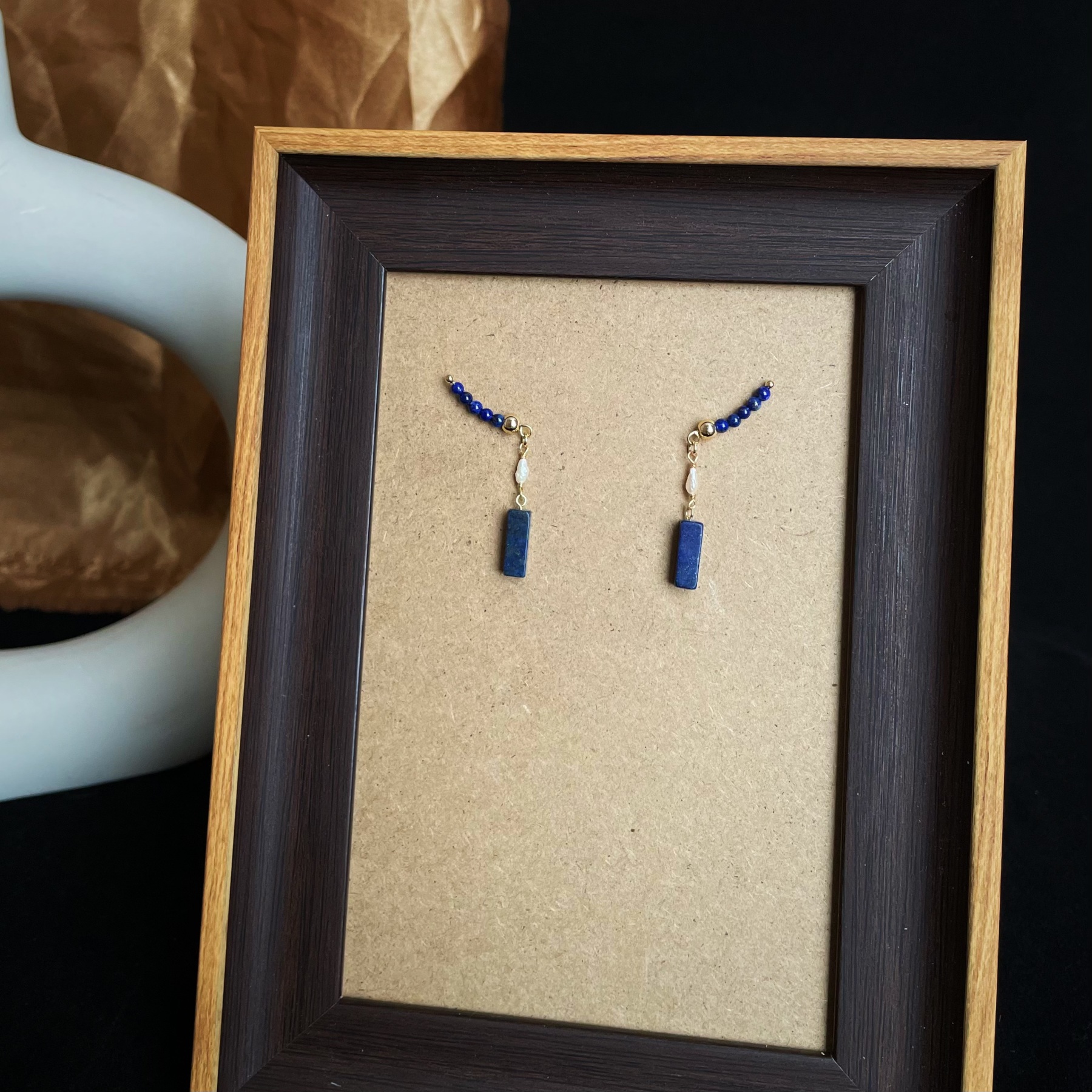 Handmade Ear Climbers Lapis Lazuli and Keshi Pearl Drop Earrings