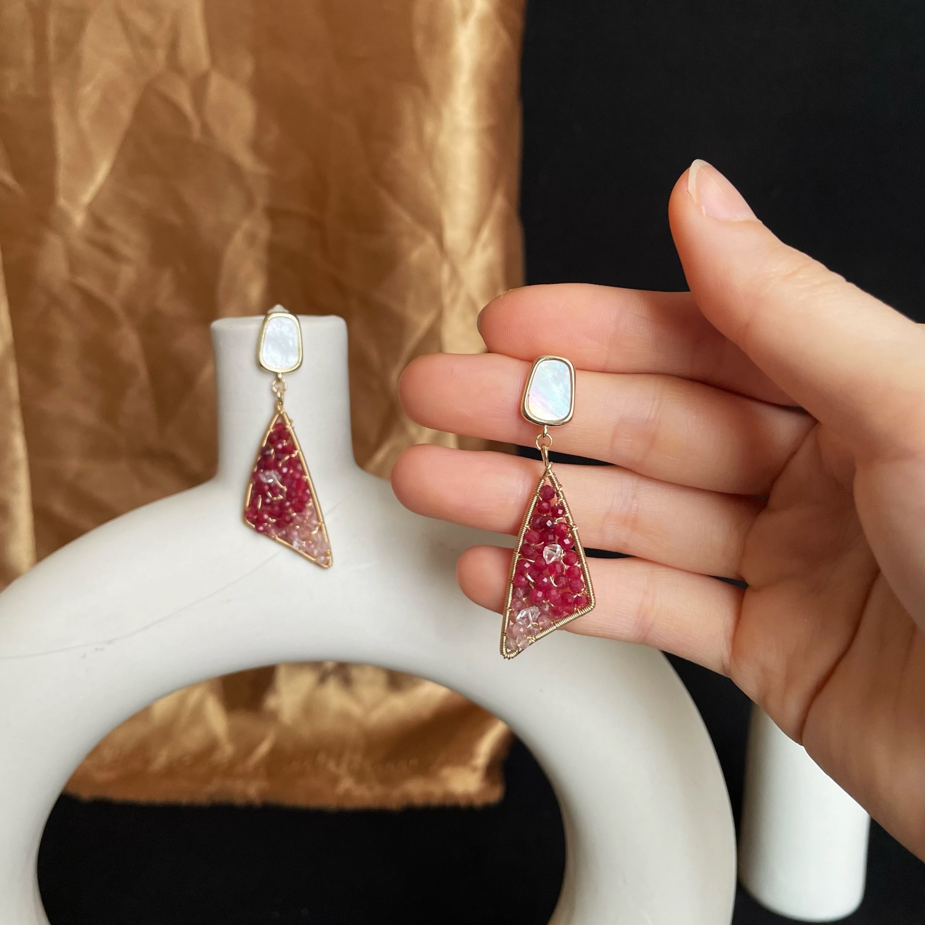 Handmade Dancer’s Dress Earrings Ruby and Strawberry Quartz Wire wrapped Elegant Red Drop Earrings