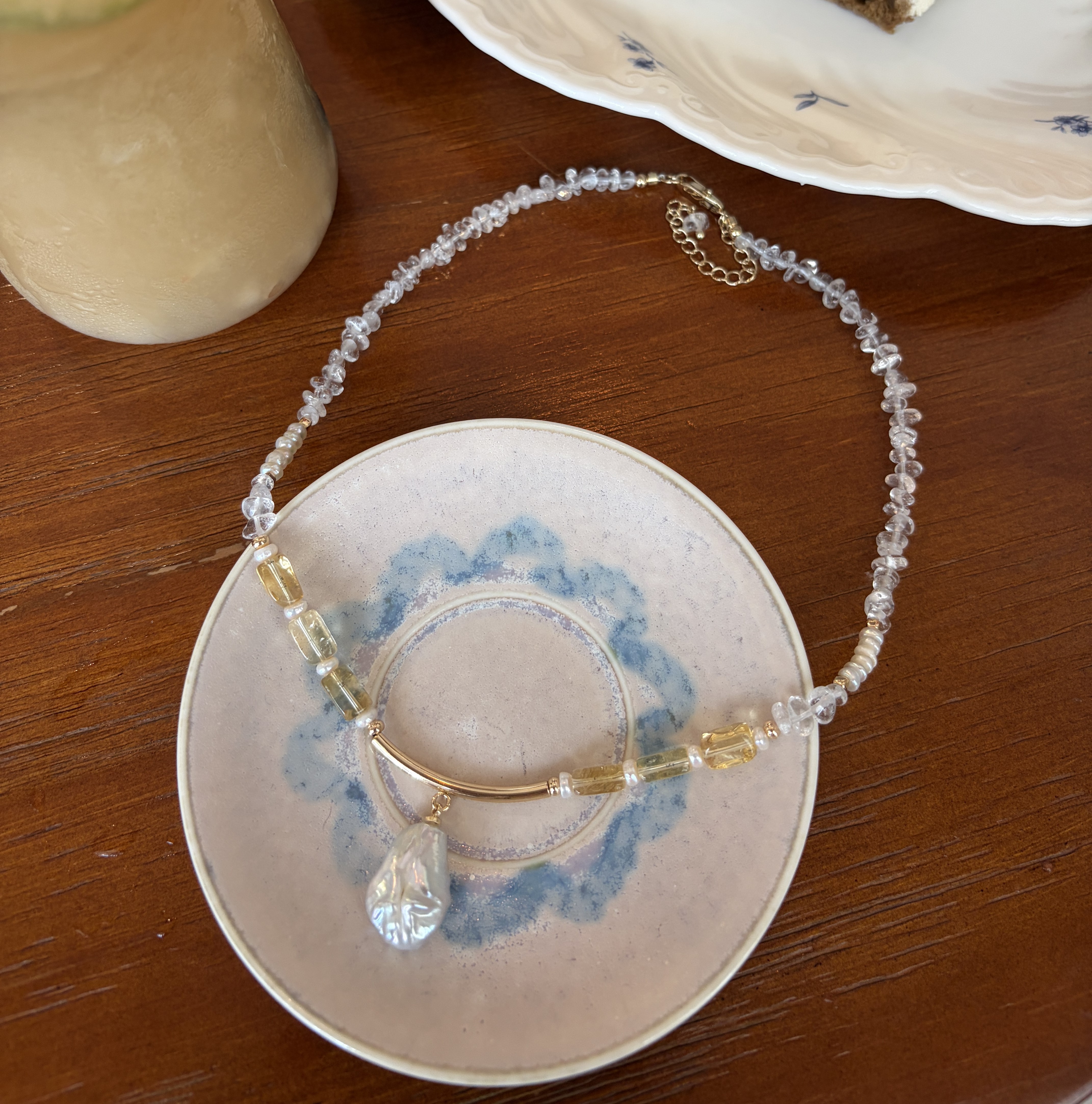 One of a Kind Endless Summer Bloom Necklace Handmade Clear Quartz Citrine and Pearls Necklace 