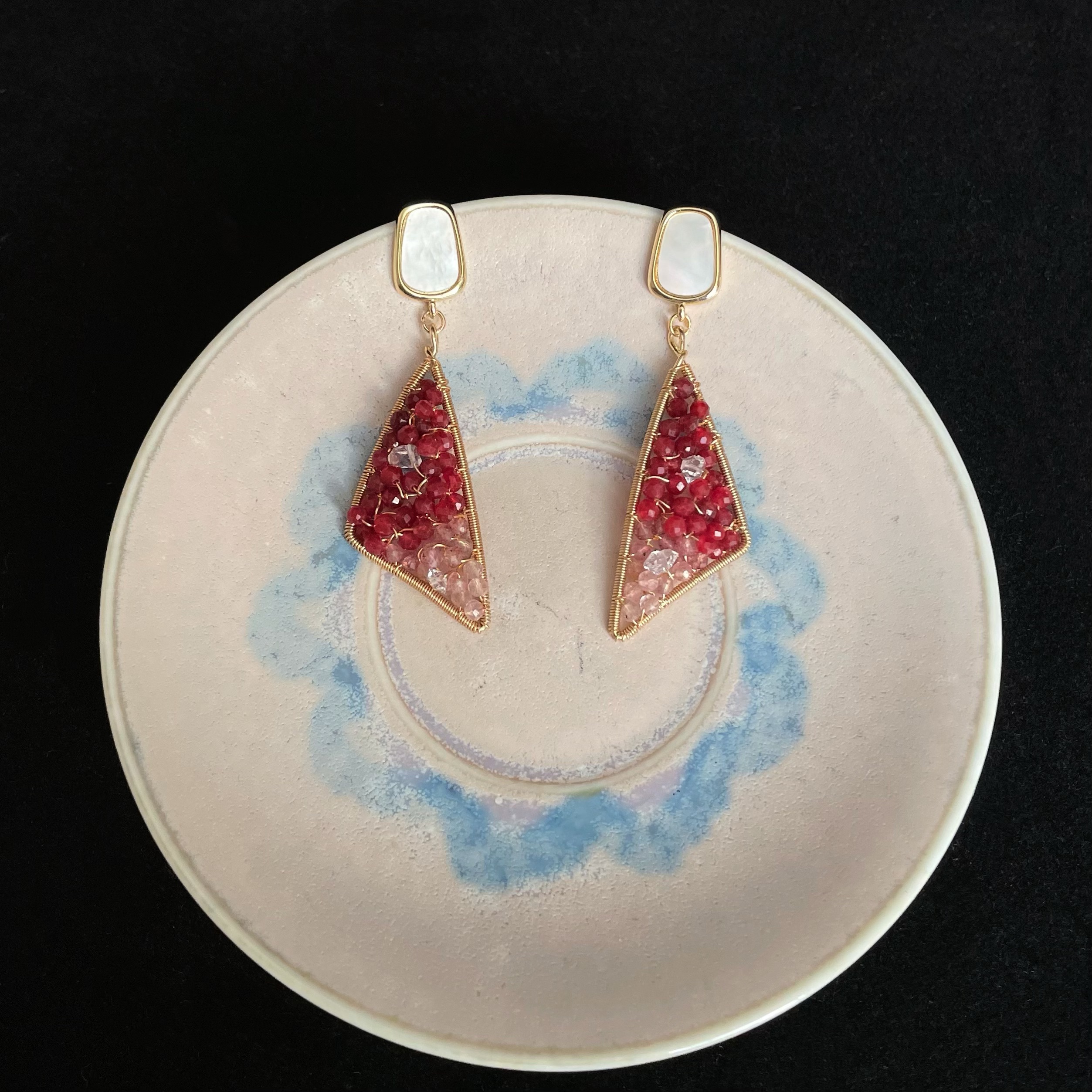 Handmade Dancer’s Dress Earrings Ruby and Strawberry Quartz Wire wrapped Elegant Red Drop Earrings