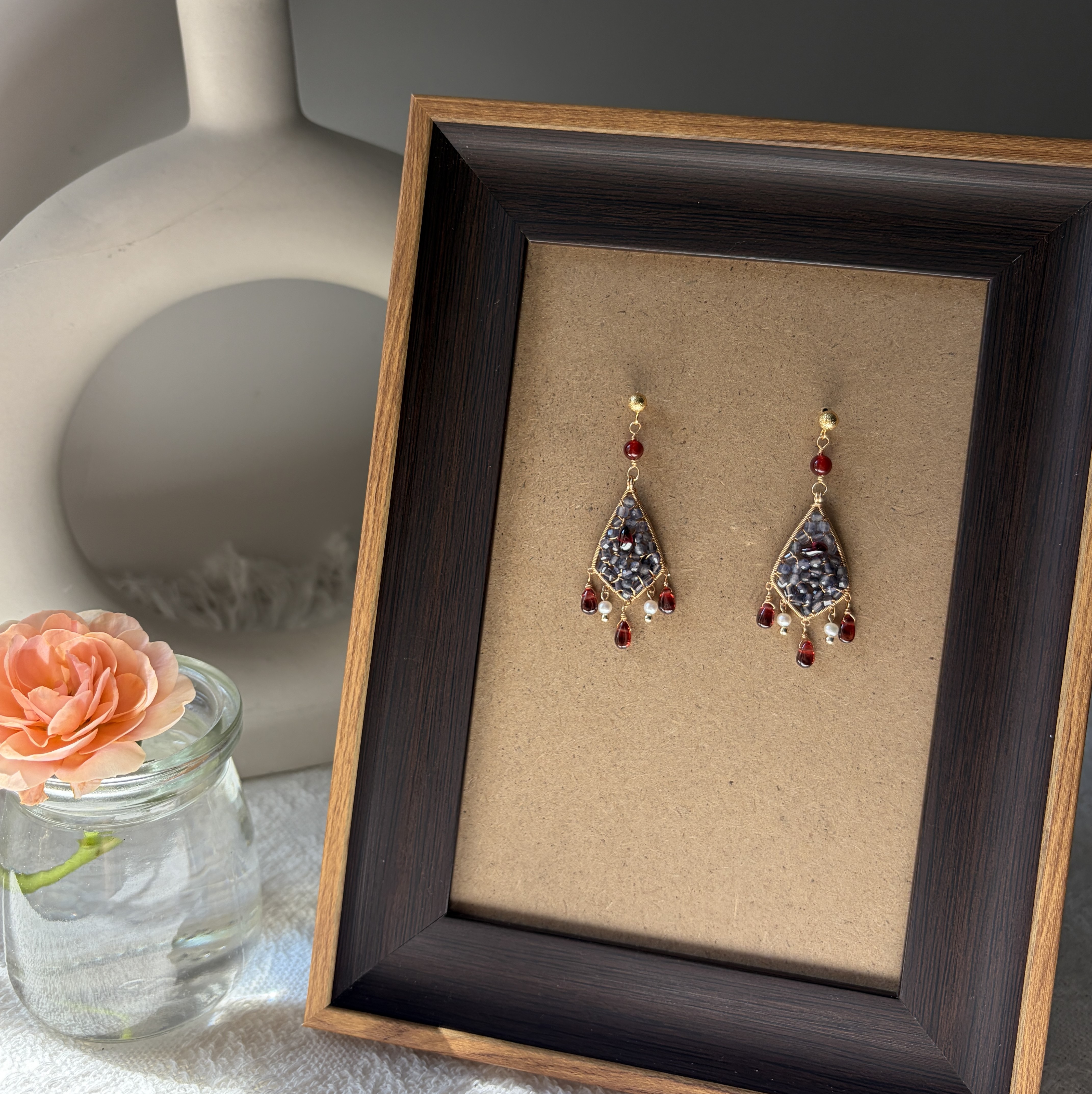 Vesper Ember Wire-Wrapped Iolite & Garnet Earrings Statement Earrings