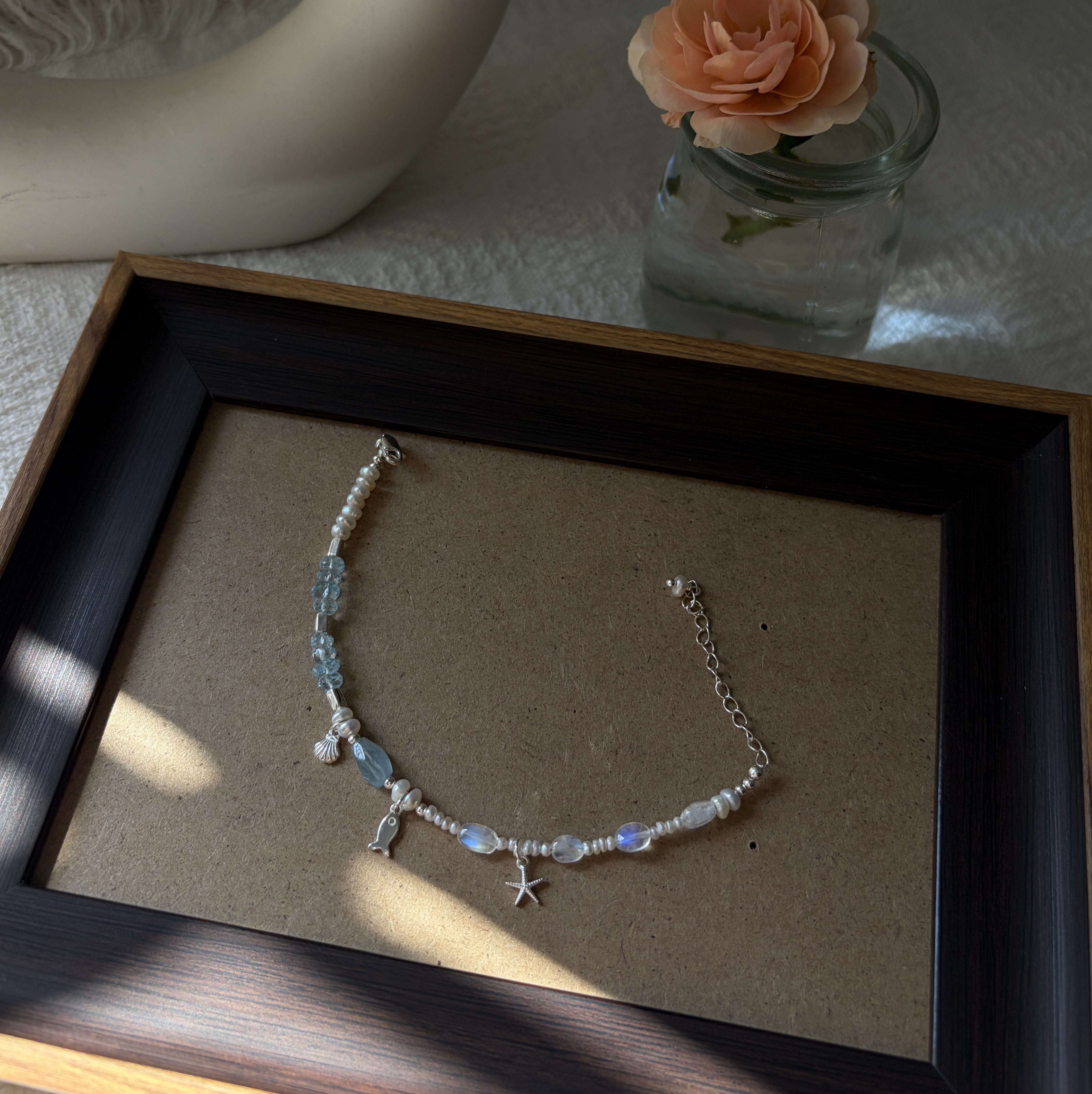 Moonlit Whisper Bracelet Aquamarine, Madagascar Moonstone & Freshwater Pearl Handmade Bracelet