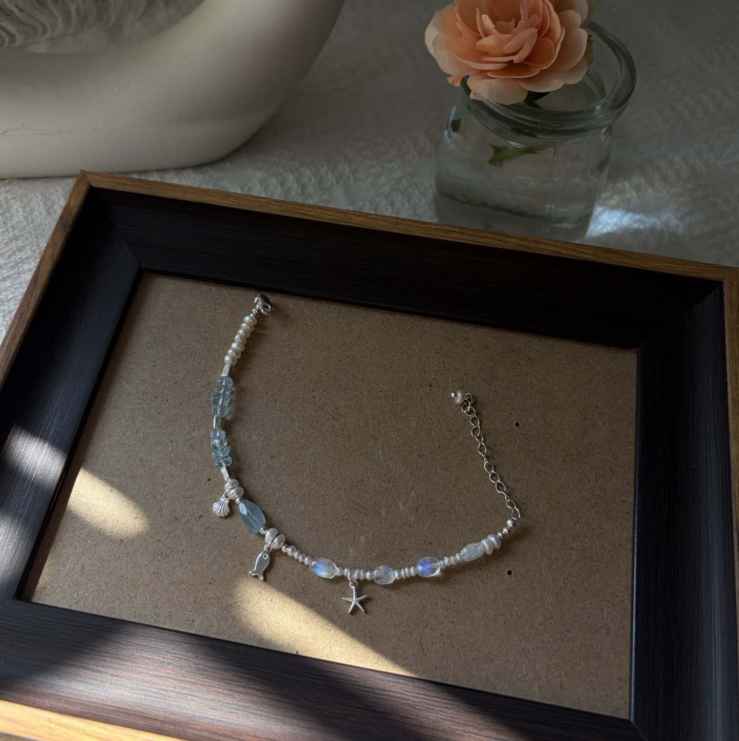 Moonlit Whisper Bracelet Aquamarine, Madagascar Moonstone & Freshwater Pearl Handmade Bracelet