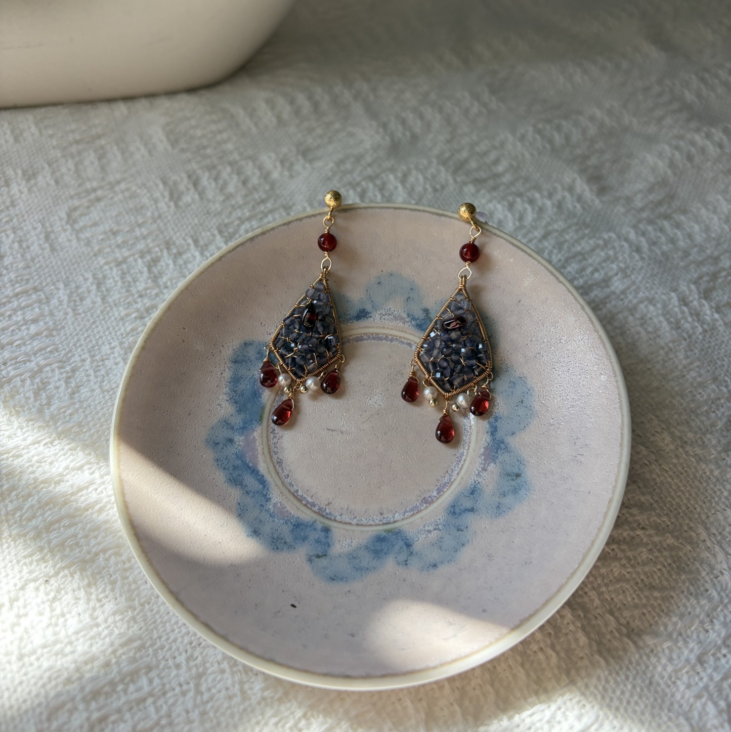 Vesper Ember Wire-Wrapped Iolite & Garnet Earrings Statement Earrings