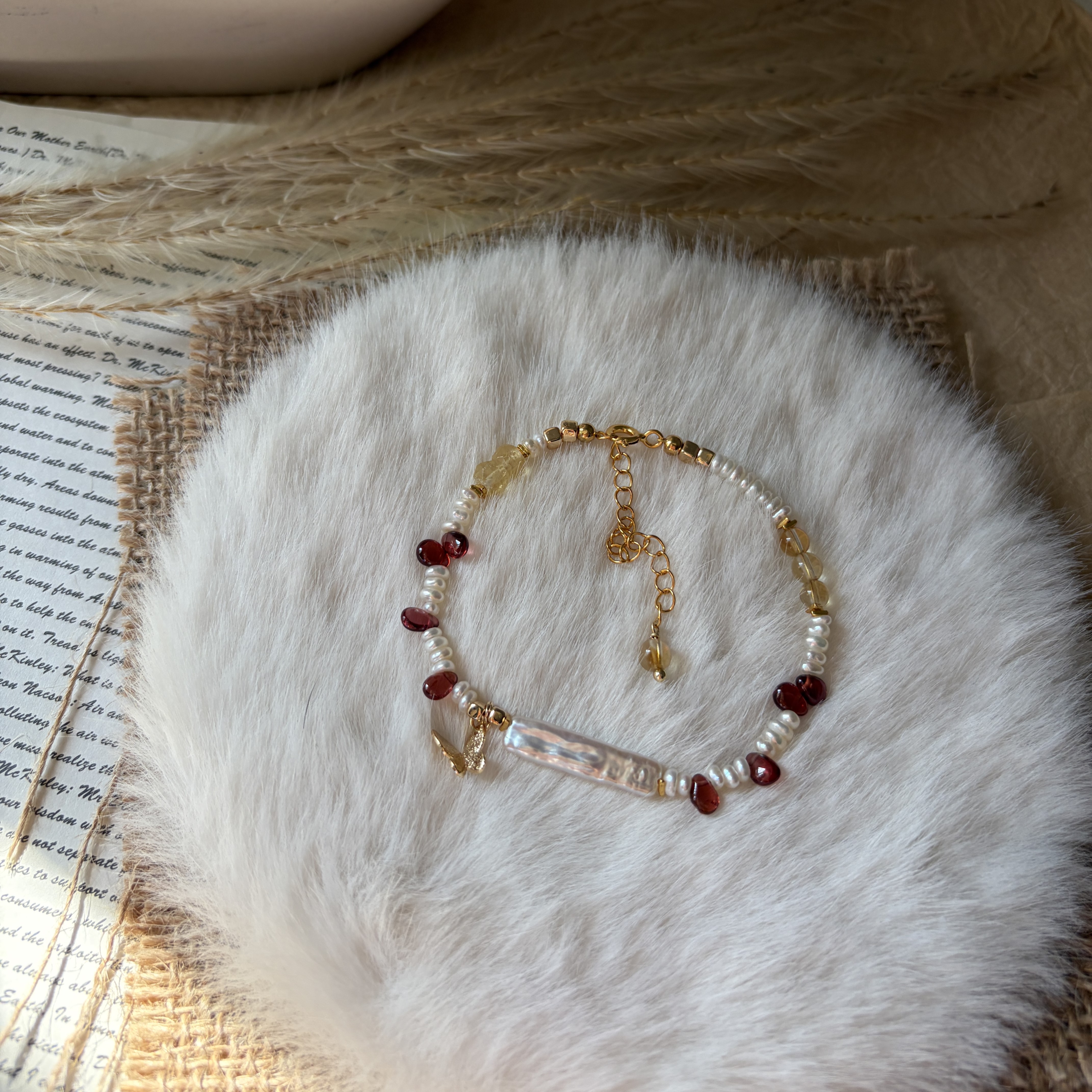Where Butterflies Follow the Light Bracelet Garnet Citrine and Pearl Bracelet