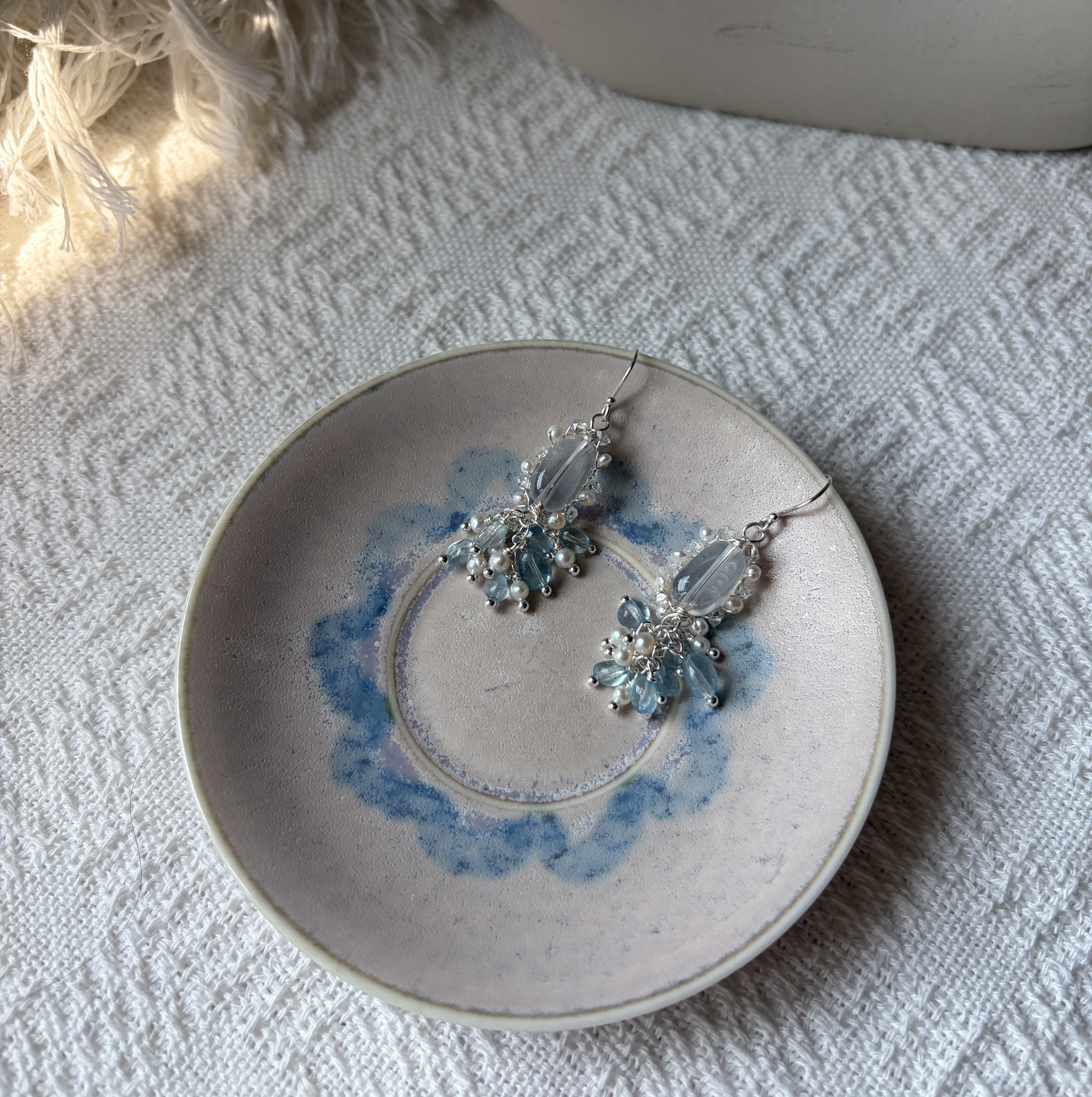Crystal Tide Earrings | Aquamarine, Crystal & Pearl Drop Earrings