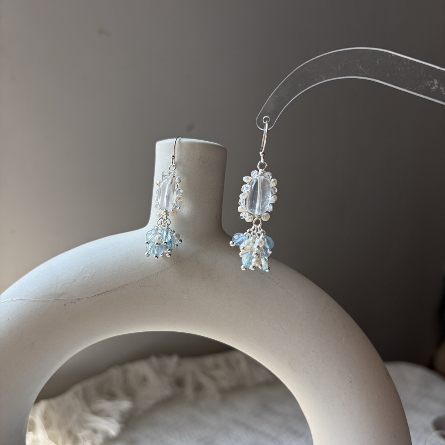 Crystal Tide Earrings | Aquamarine, Crystal & Pearl Drop Earrings