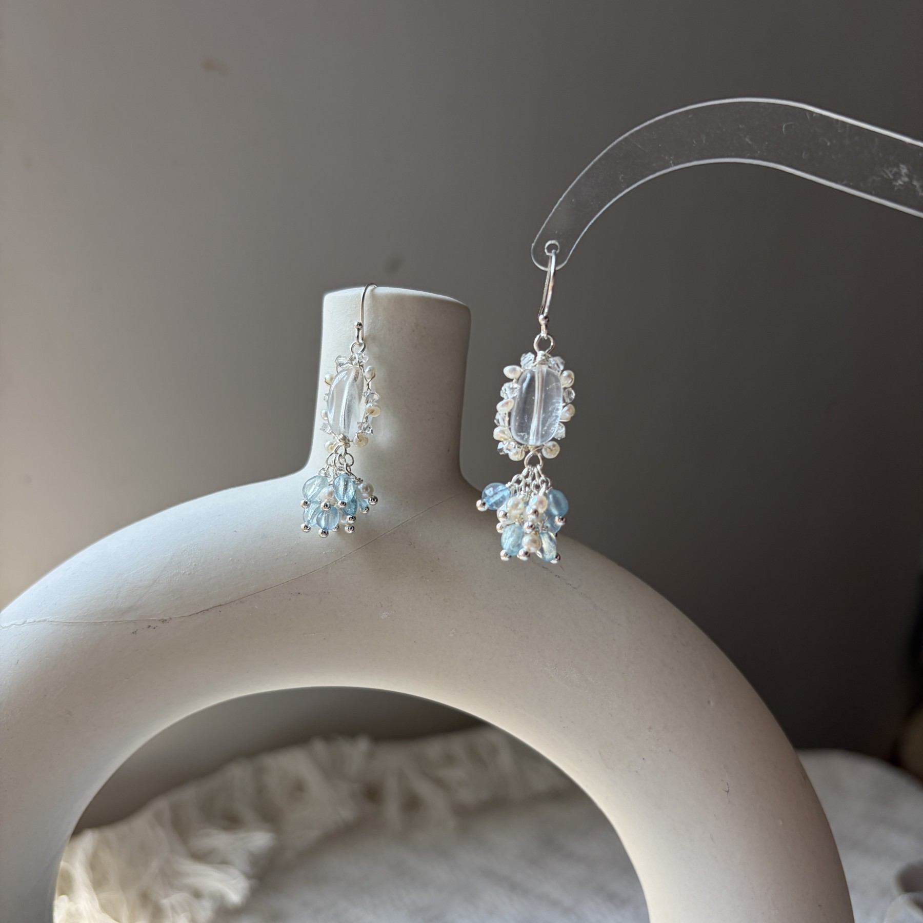 Crystal Tide Earrings | Aquamarine, Crystal & Pearl Drop Earrings