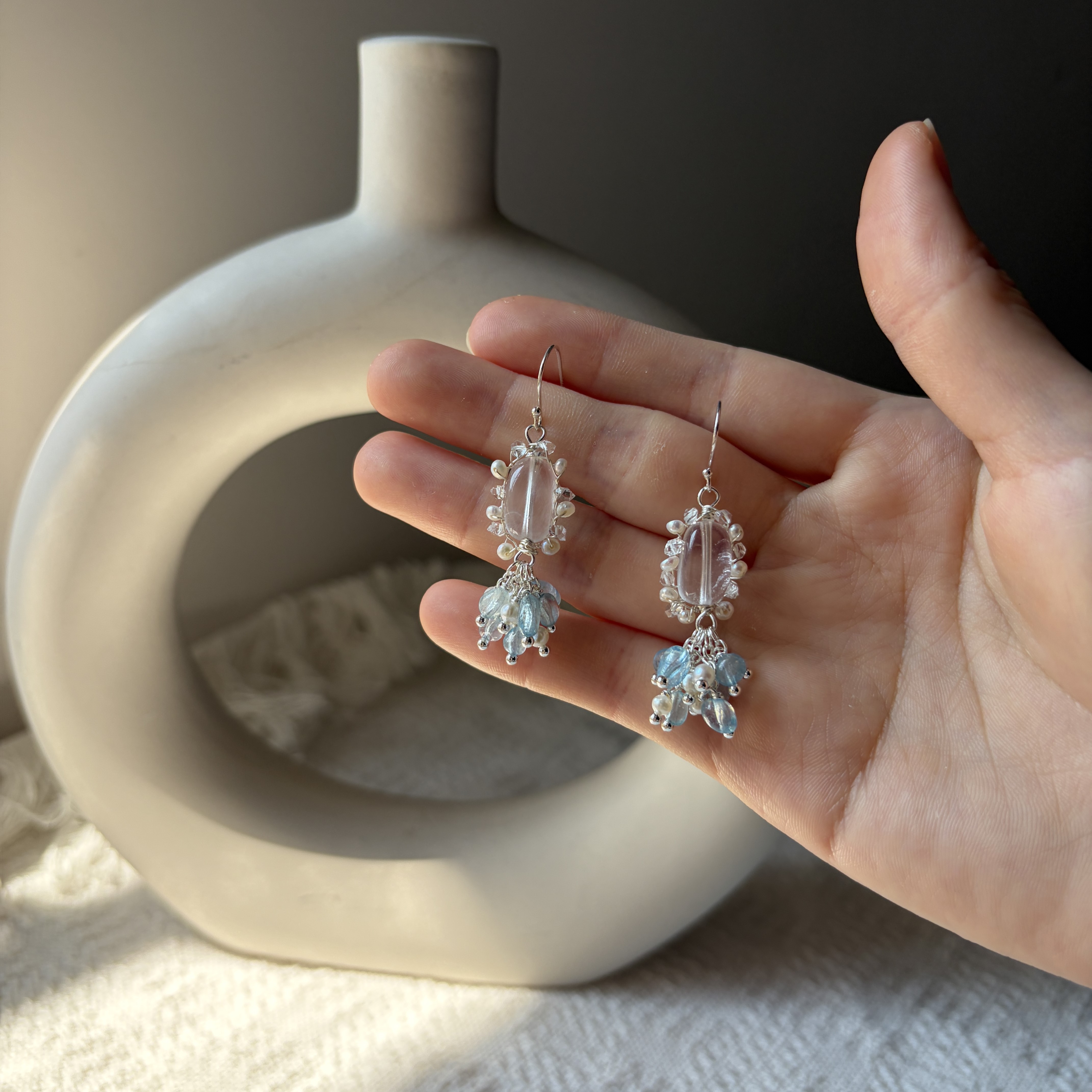 Crystal Tide Earrings | Aquamarine, Crystal & Pearl Drop Earrings