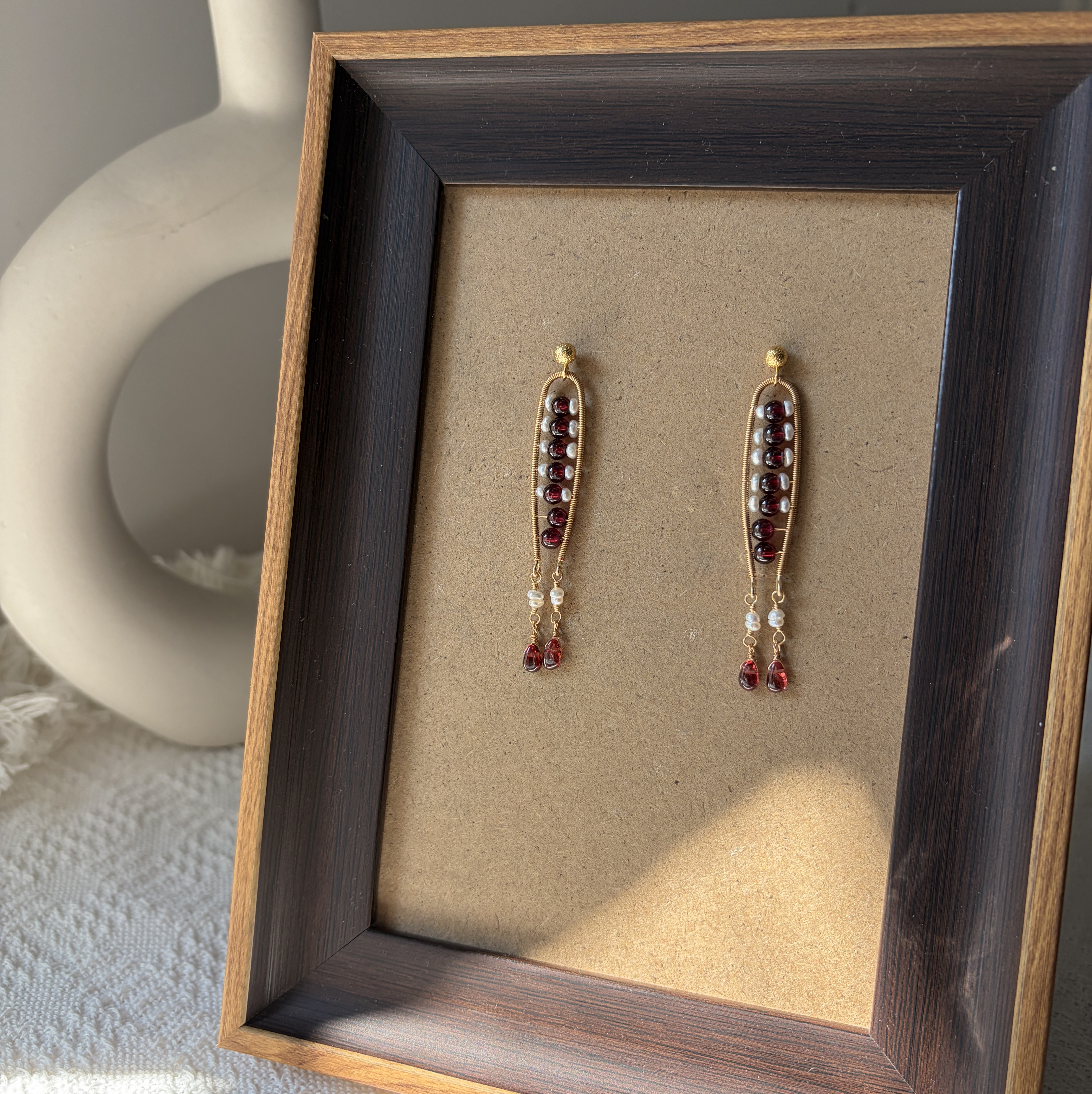 Joyful Fish Garnet Earrings | Handmade Wire Wrapped Garnet & Freshwater Pearl Earrings