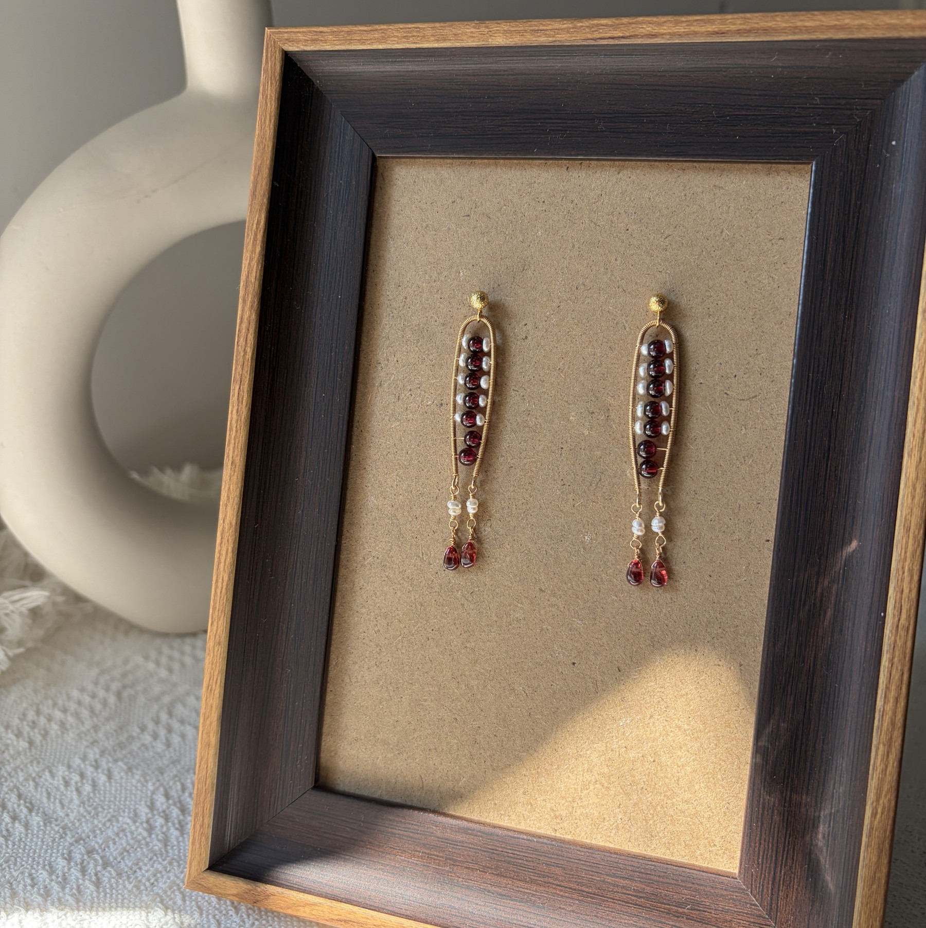 Joyful Fish Garnet Earrings | Handmade Wire Wrapped Garnet & Freshwater Pearl Earrings