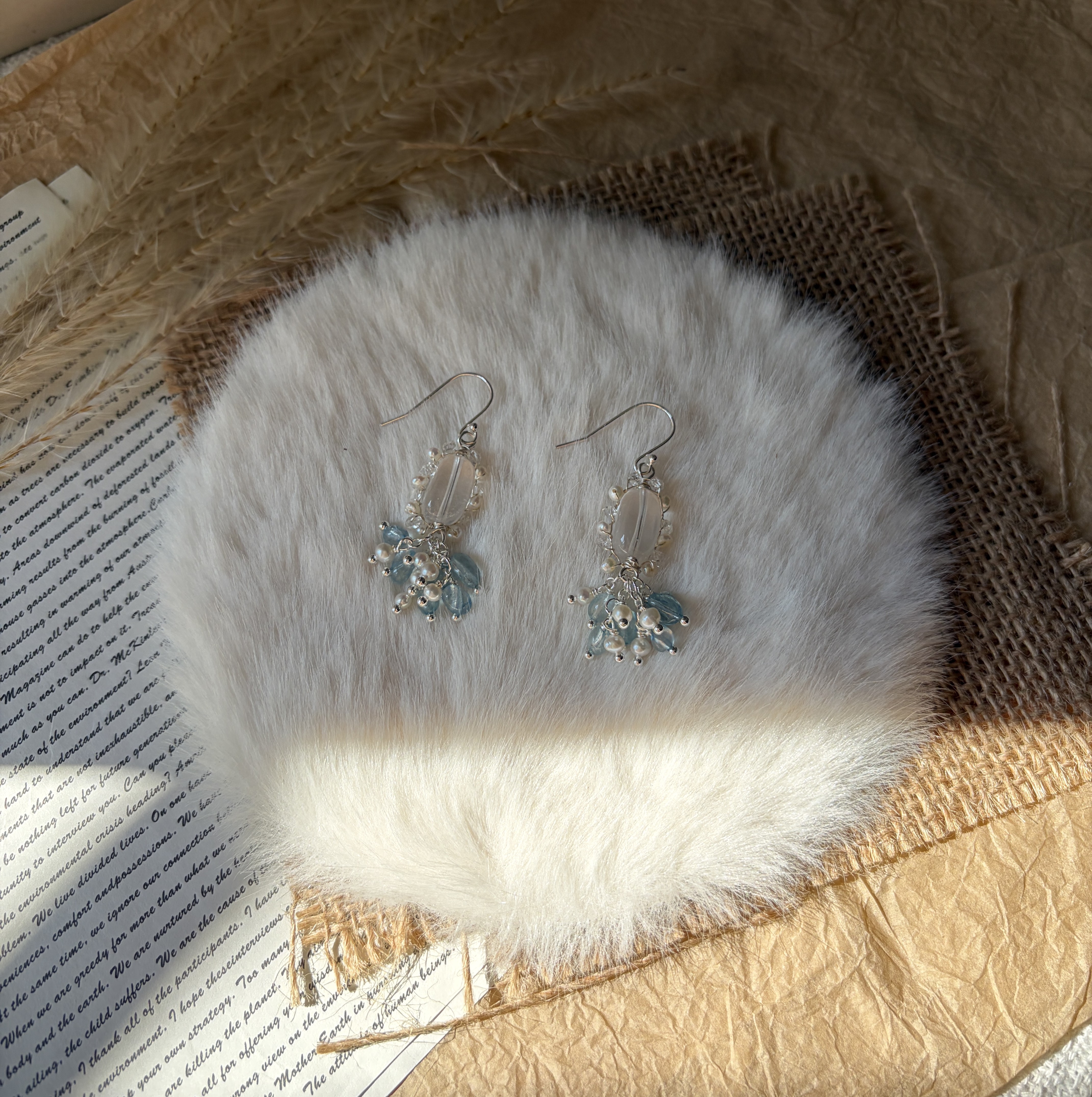 Crystal Tide Earrings | Aquamarine, Crystal & Pearl Drop Earrings