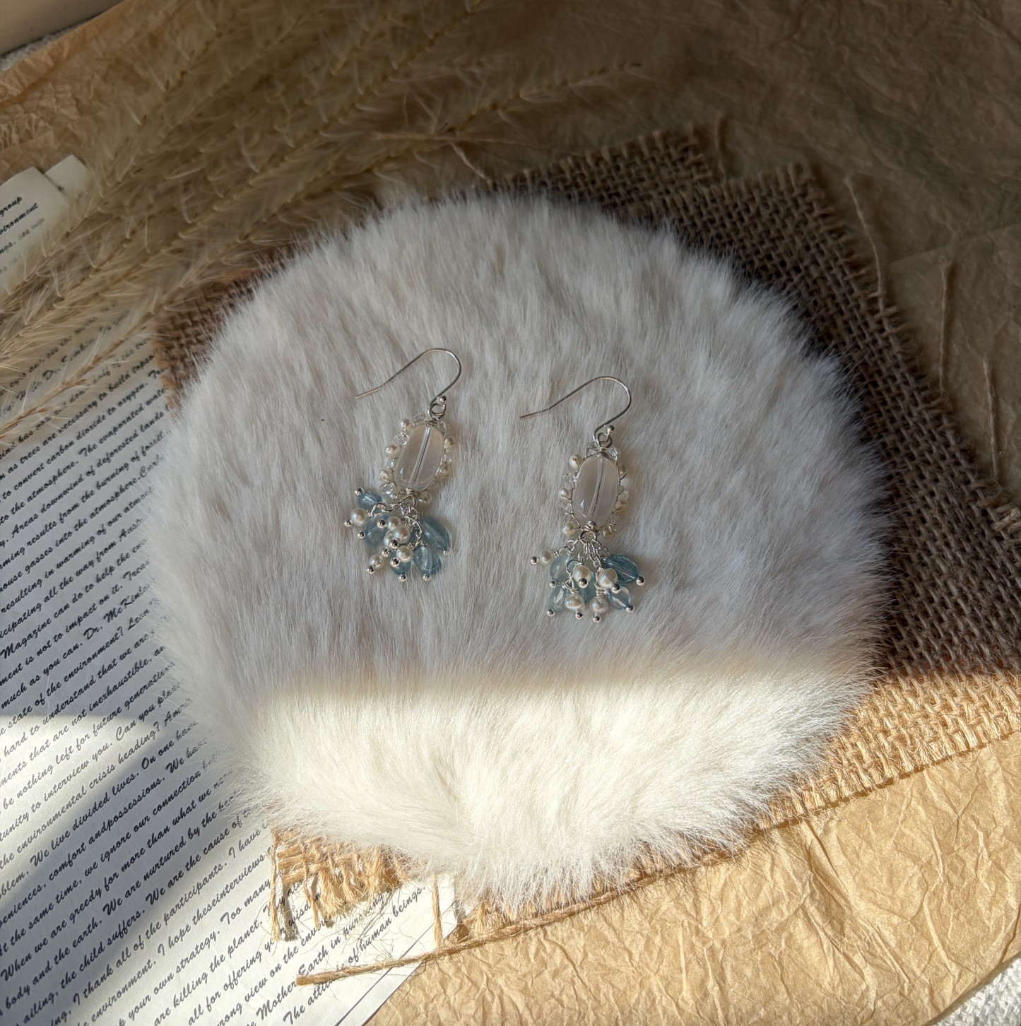 Crystal Tide Earrings | Aquamarine, Crystal & Pearl Drop Earrings