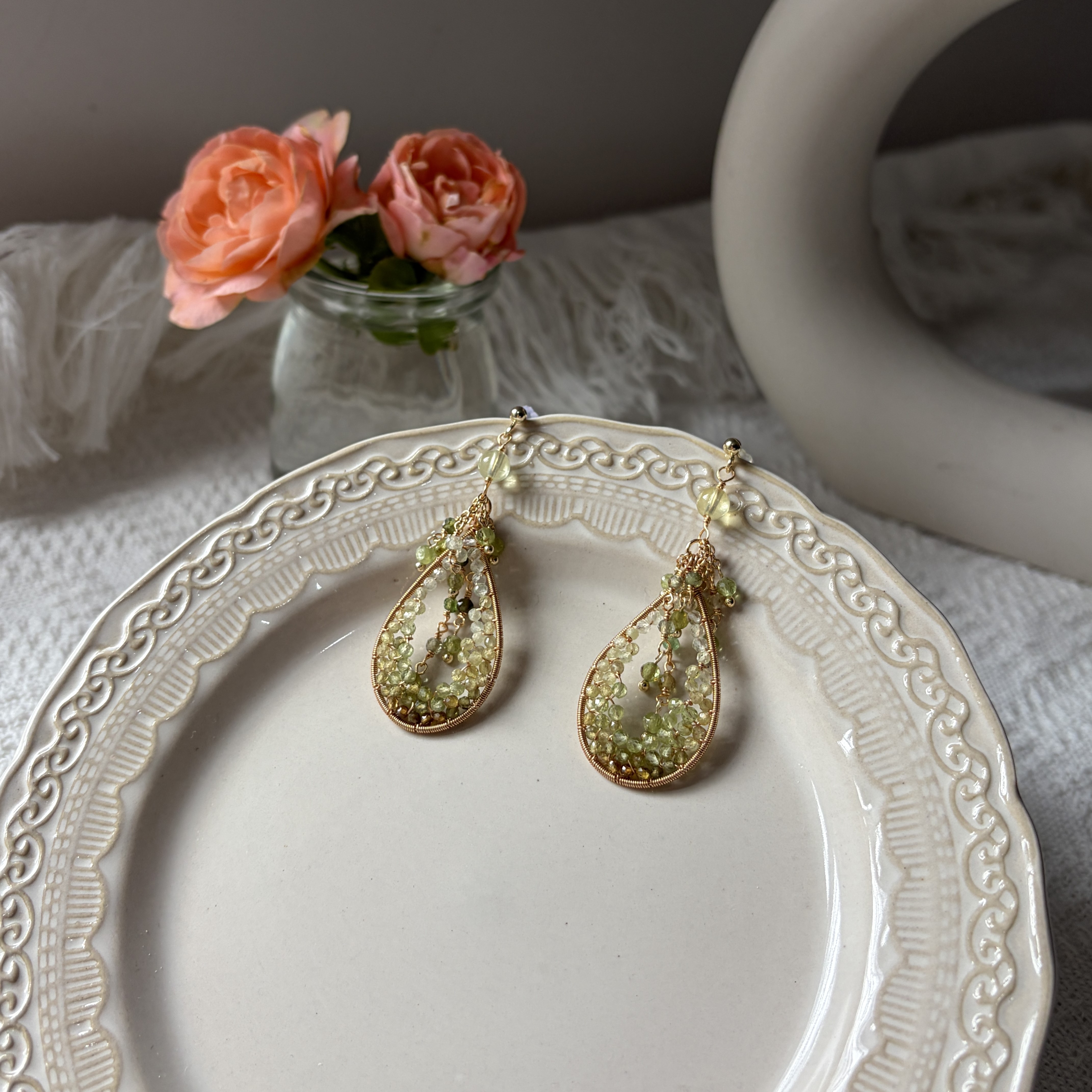 Softly Wild — Green Gemstone Drop Earrings | Peridot, Prehnite & Tourmaline