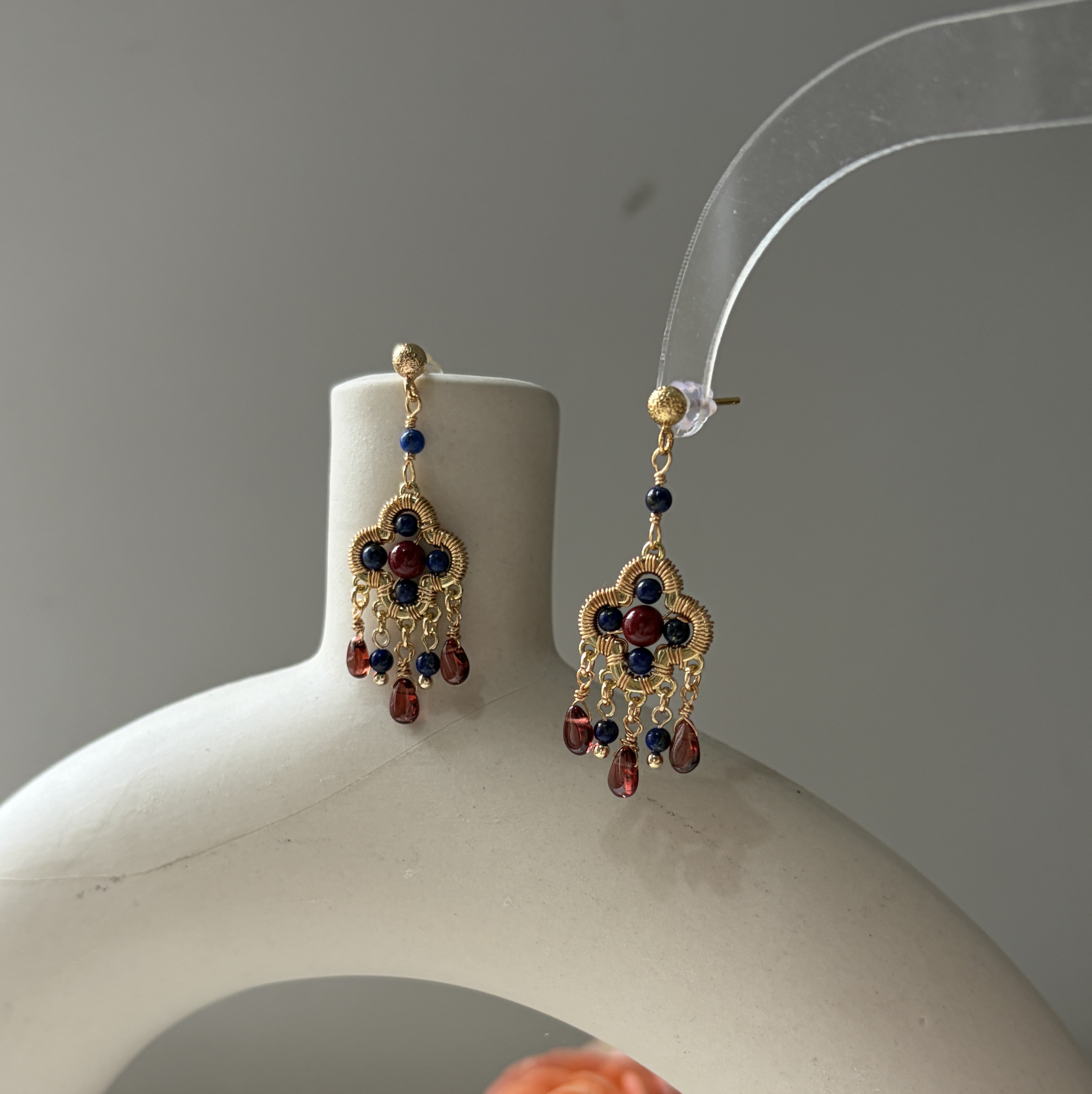 Four-Leaf Talisman Gemstone Earrings Lapis Lazuli, Cinnabar & Garnet Drop Earrings