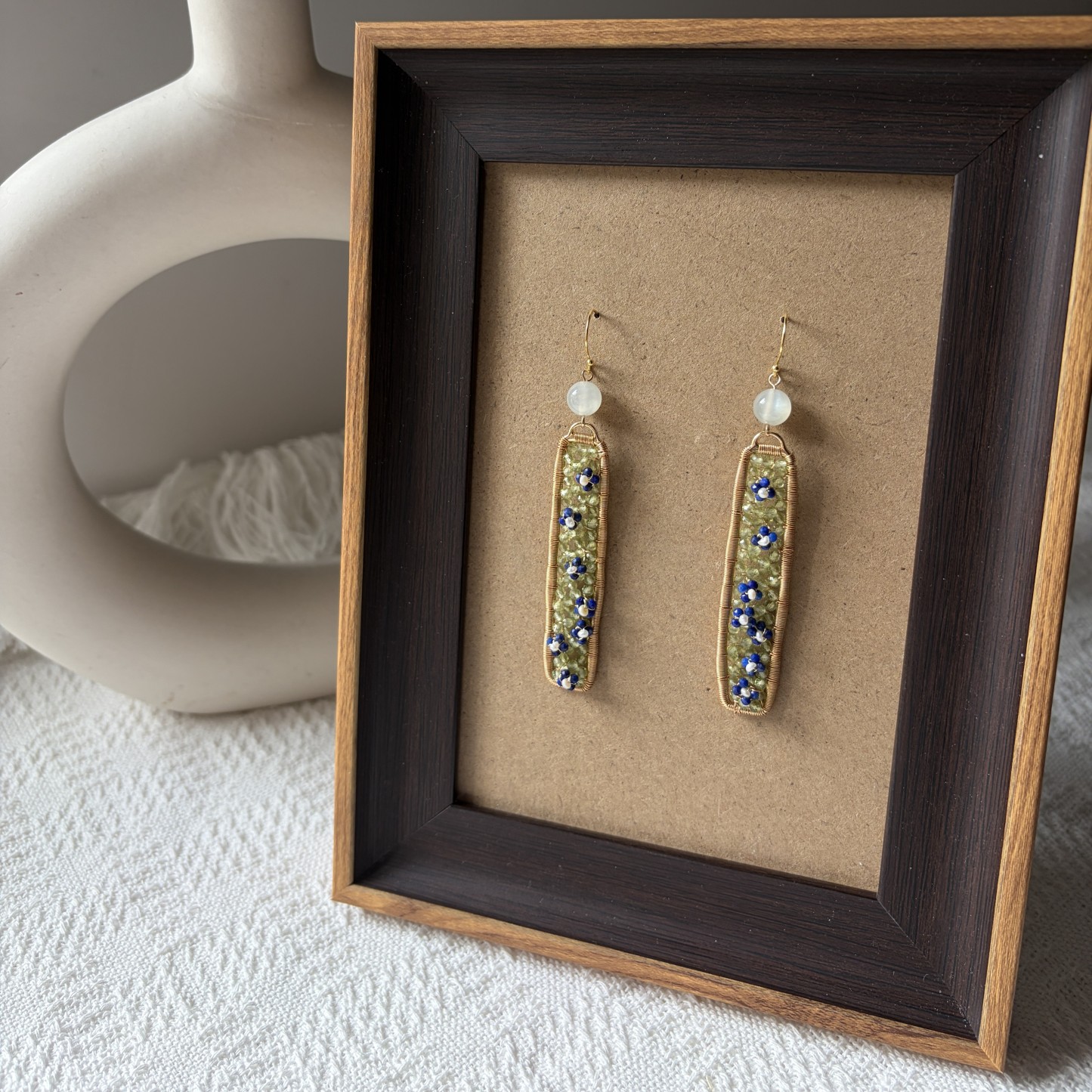 Veronica Peridot Lapis Lazuli Pearl Flower Earrings 