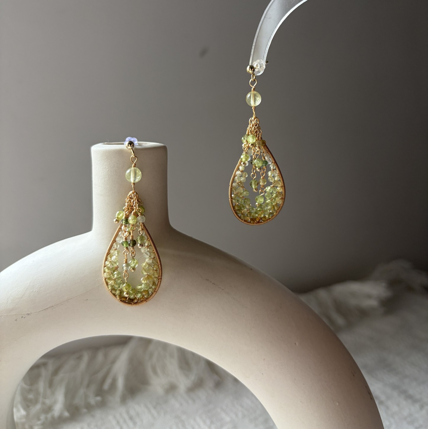 Softly Wild — Green Gemstone Drop Earrings | Peridot, Prehnite & Tourmaline