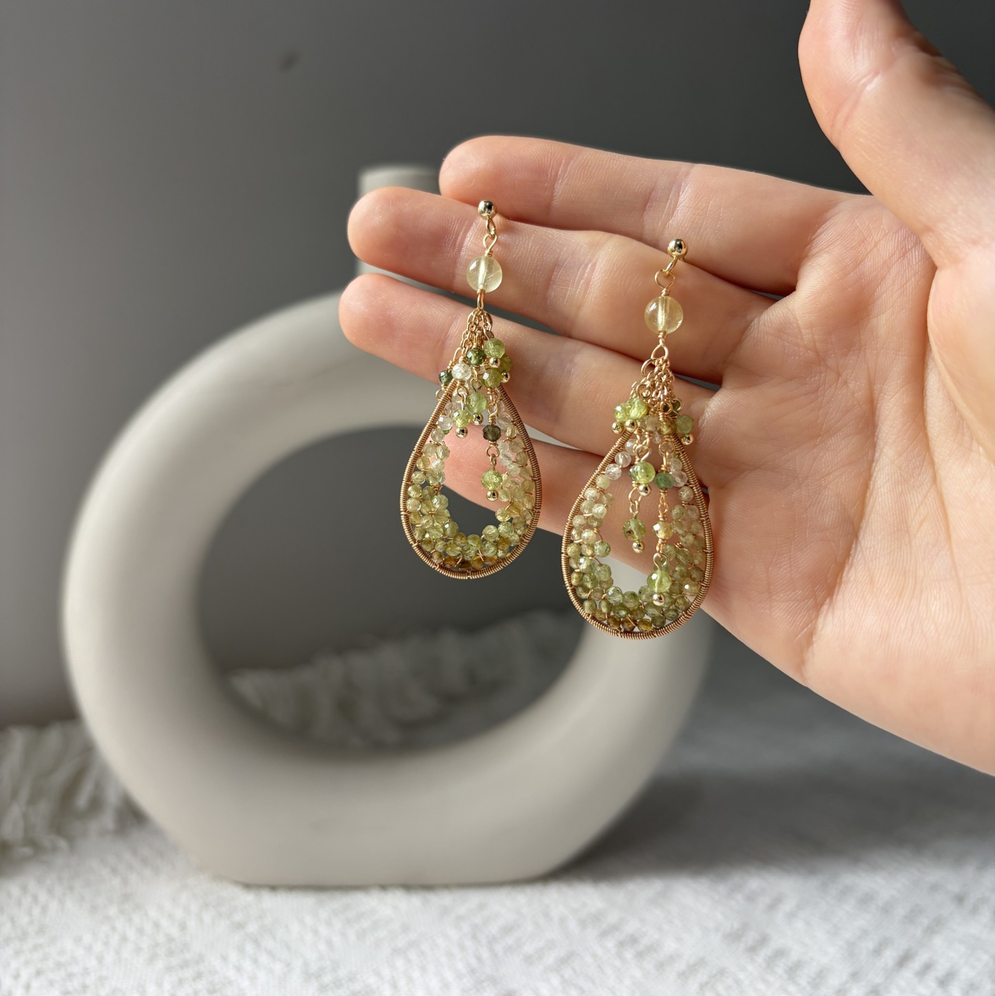 Softly Wild — Green Gemstone Drop Earrings | Peridot, Prehnite & Tourmaline