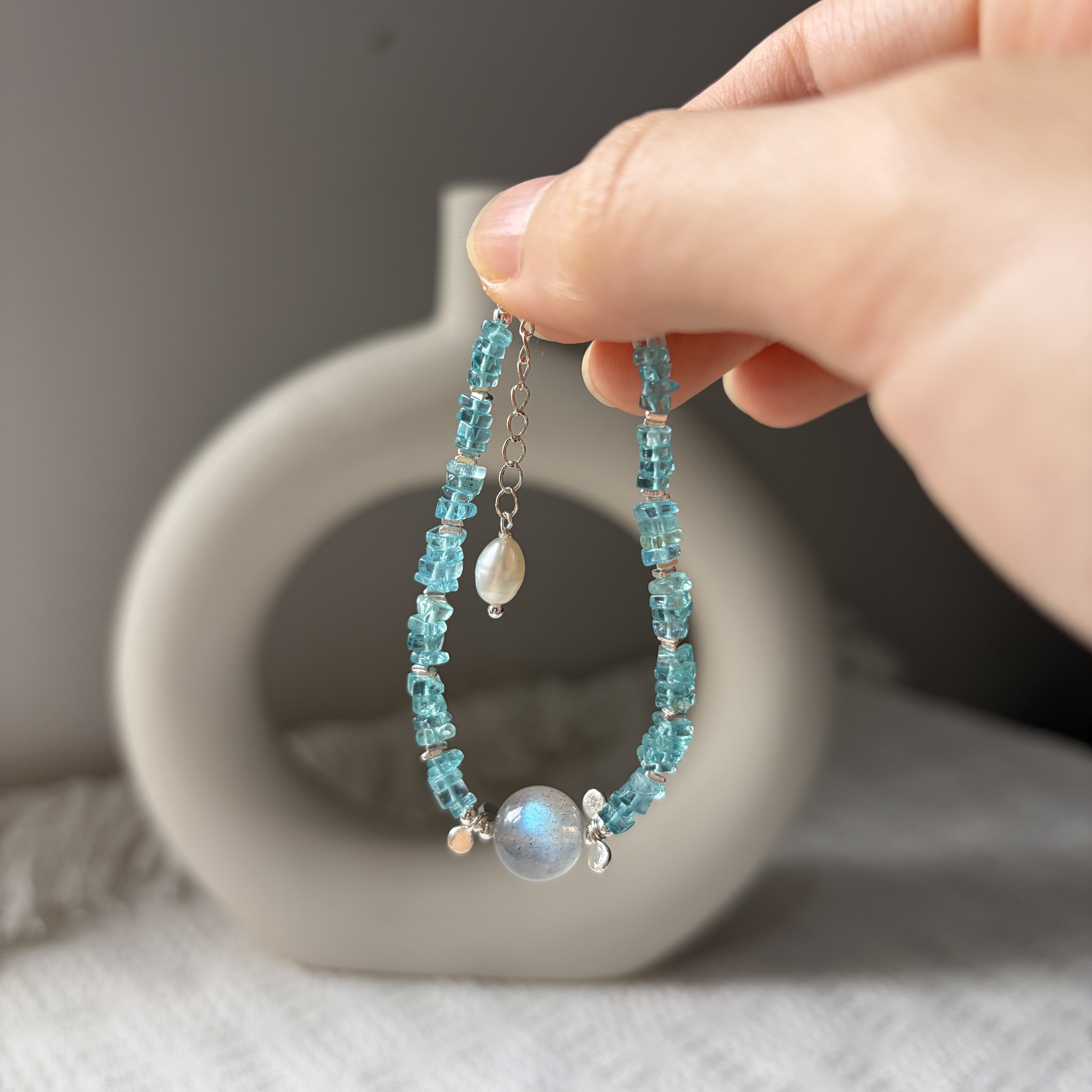 Moonfall Lake — Blue Apatite & Labradorite Bracelet