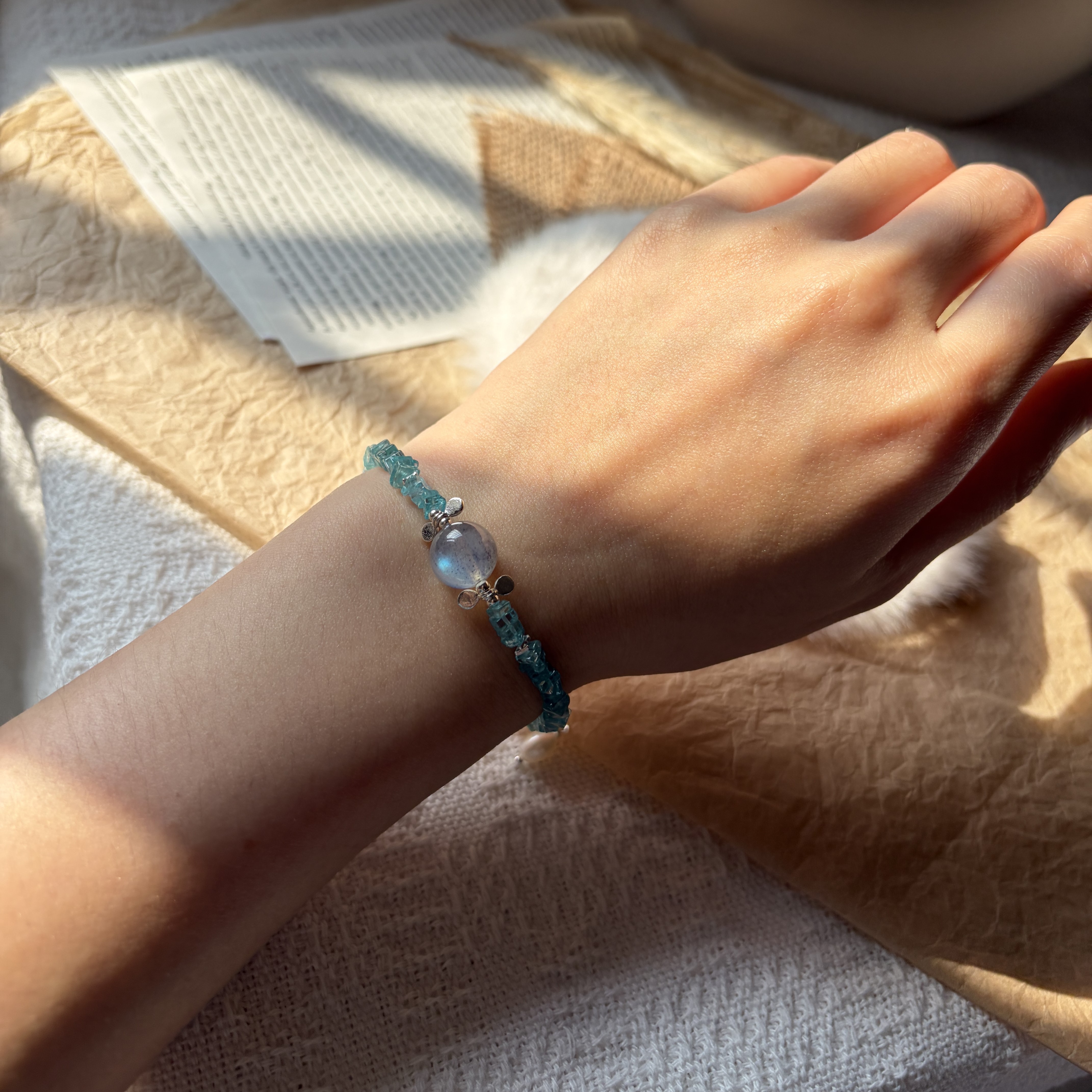 Moonfall Lake — Blue Apatite & Labradorite Bracelet