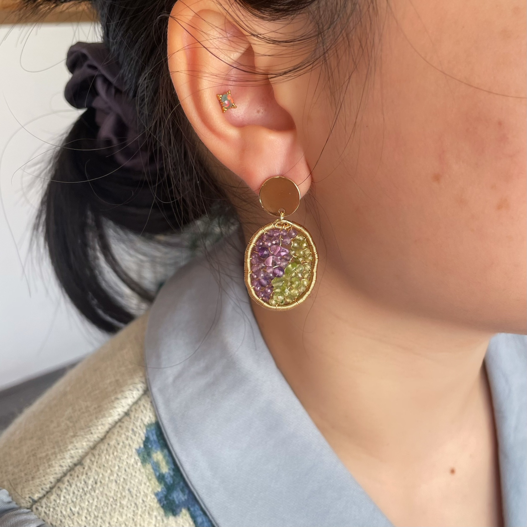 Handmade Magic Forest Amethyst and Peridot Wire Wrapped Earrings