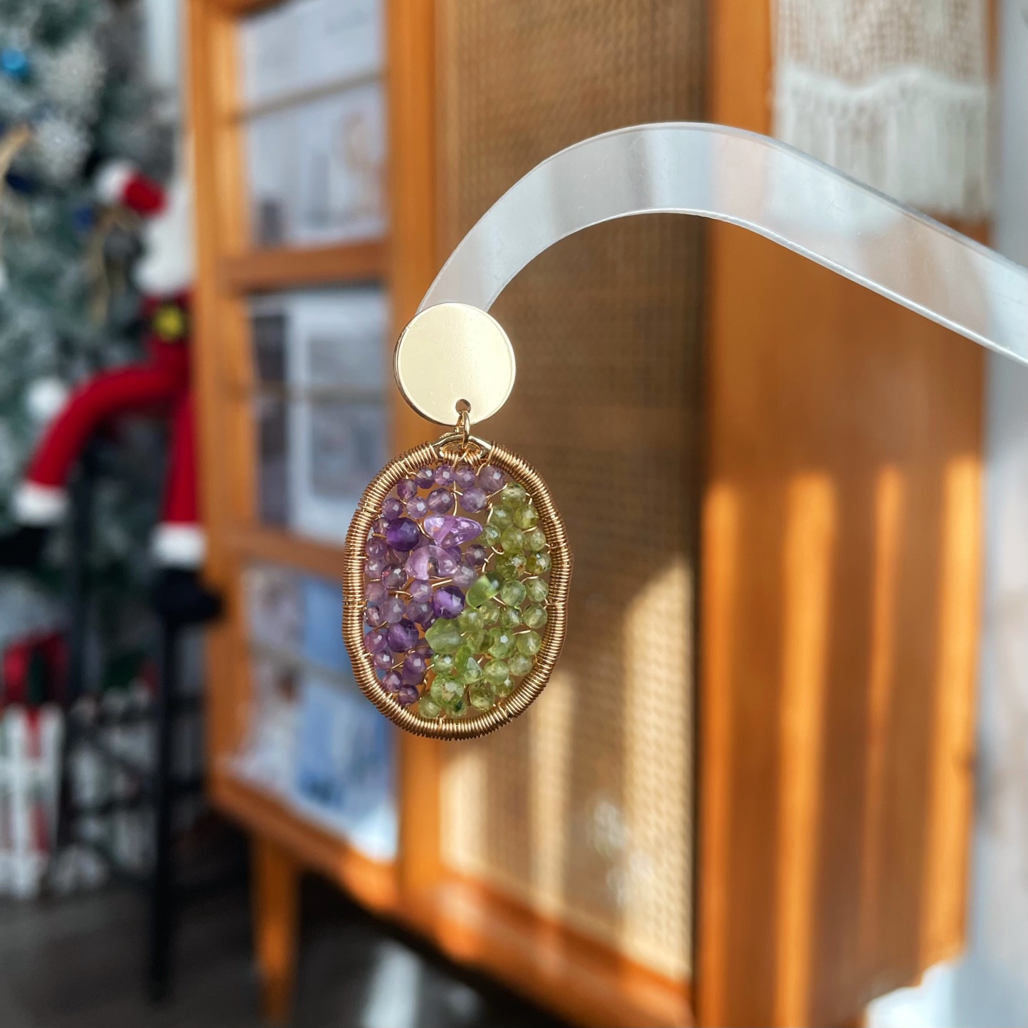 Handmade Magic Forest Amethyst and Peridot Wire Wrapped Earrings