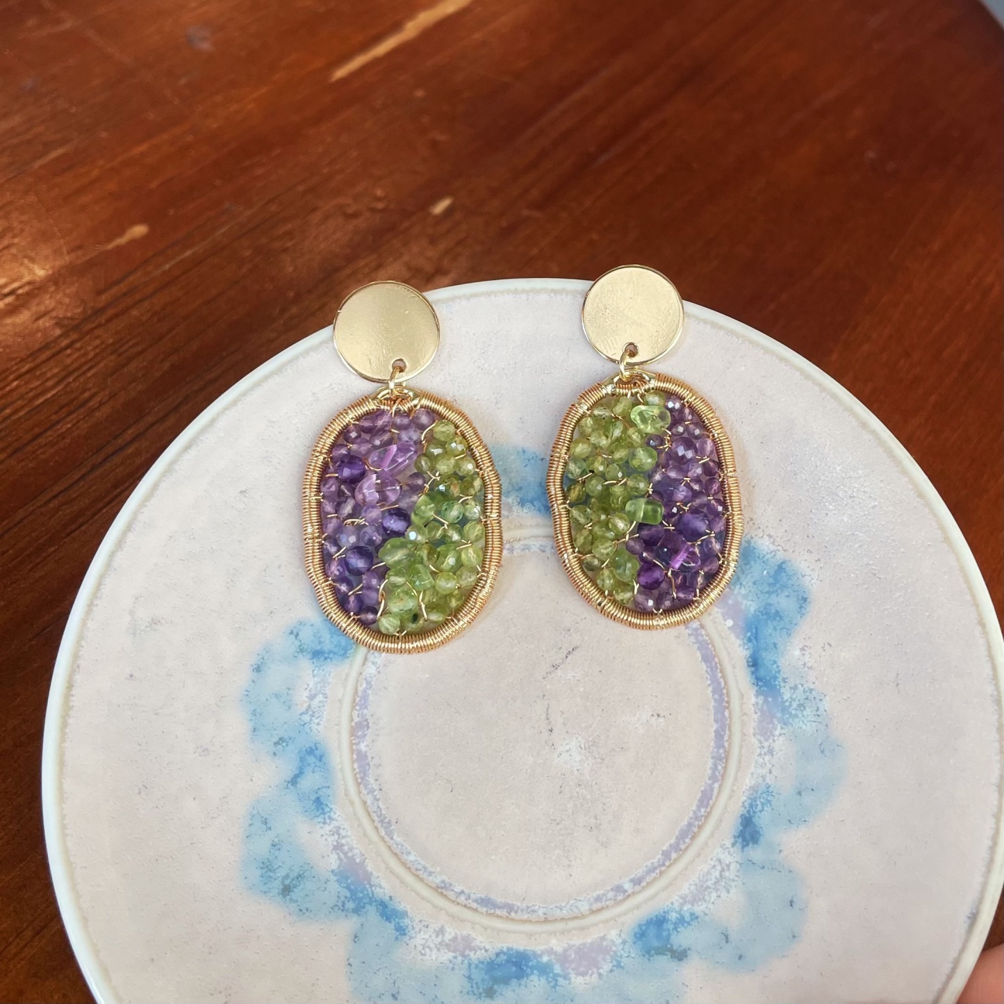 Handmade Magic Forest Amethyst and Peridot Wire Wrapped Earrings