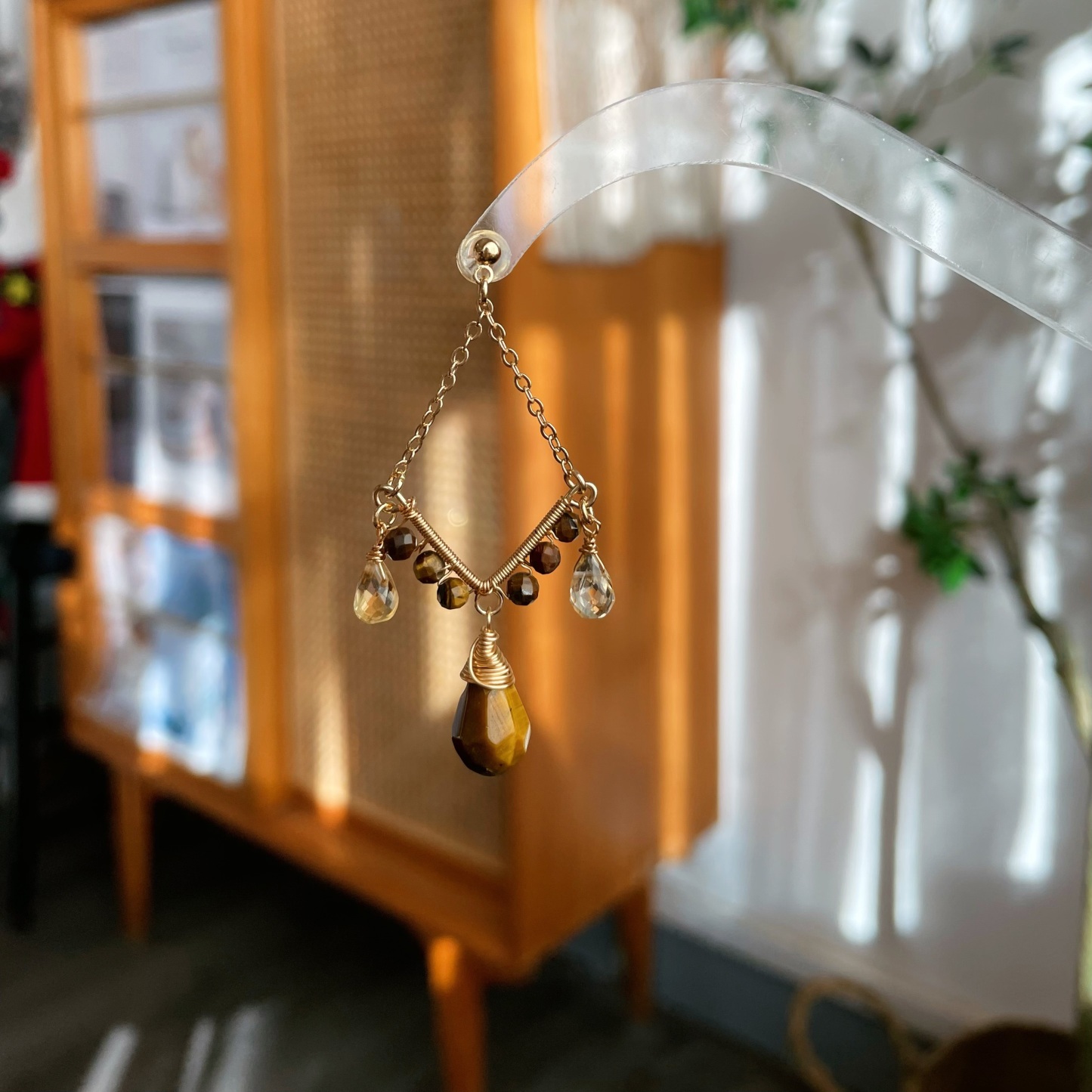 Handmade Earth Veins and Sunlight Tiger’s Eye and Citrine Wire Wrapped Drop Earrings 