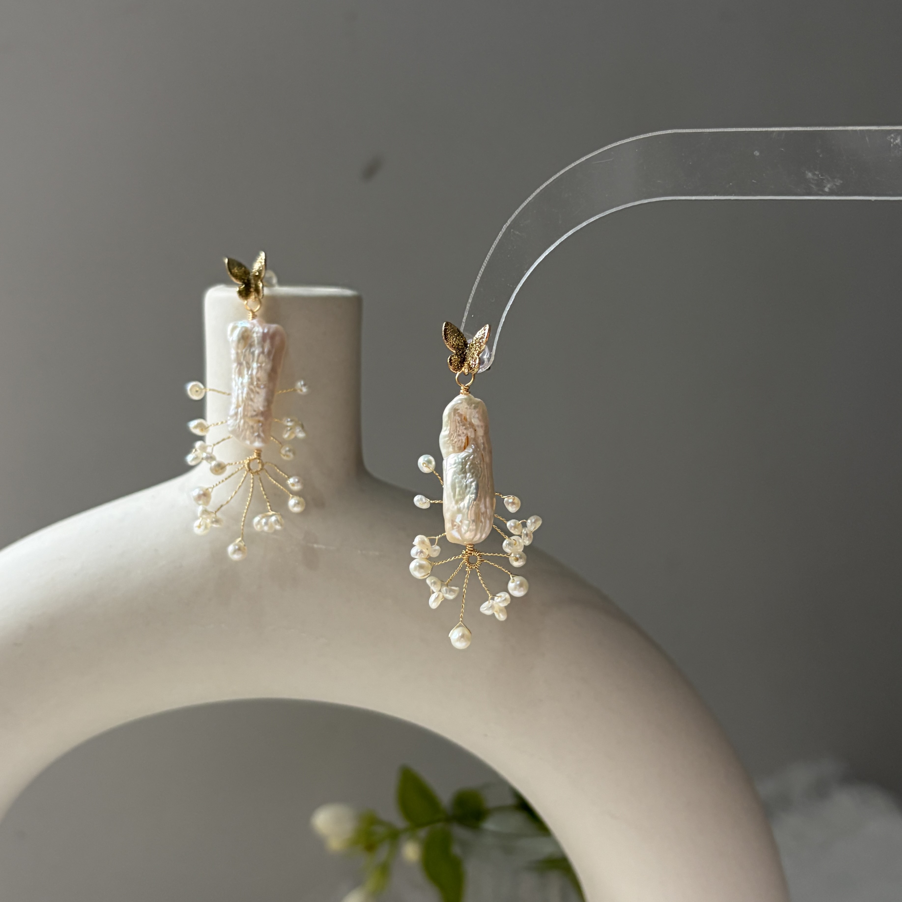 Snow-Laden Branches Baroque Pearl Statement Earrings One of a Kind
