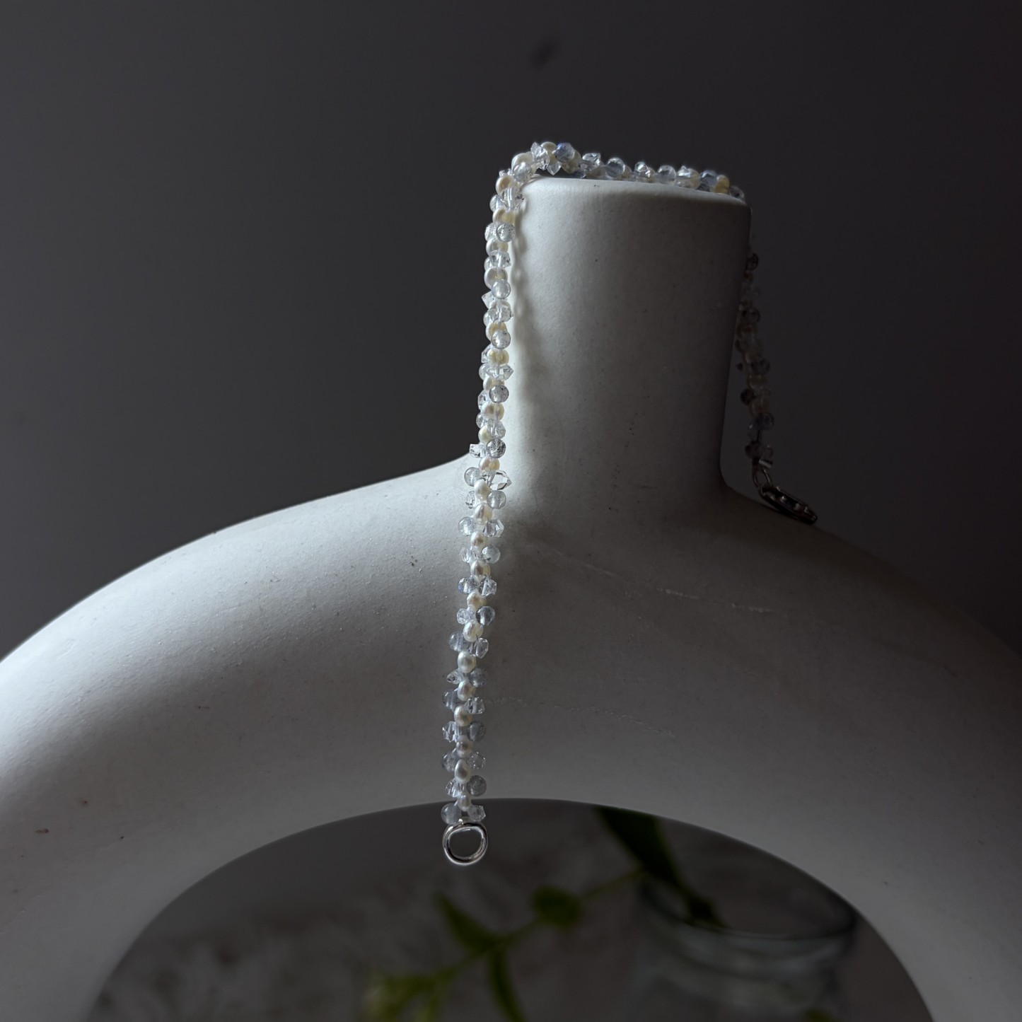 LITTLE GALAXY Handwoven Herkimer Quartz, Labradorite & Freshwater Pearl Bracelet