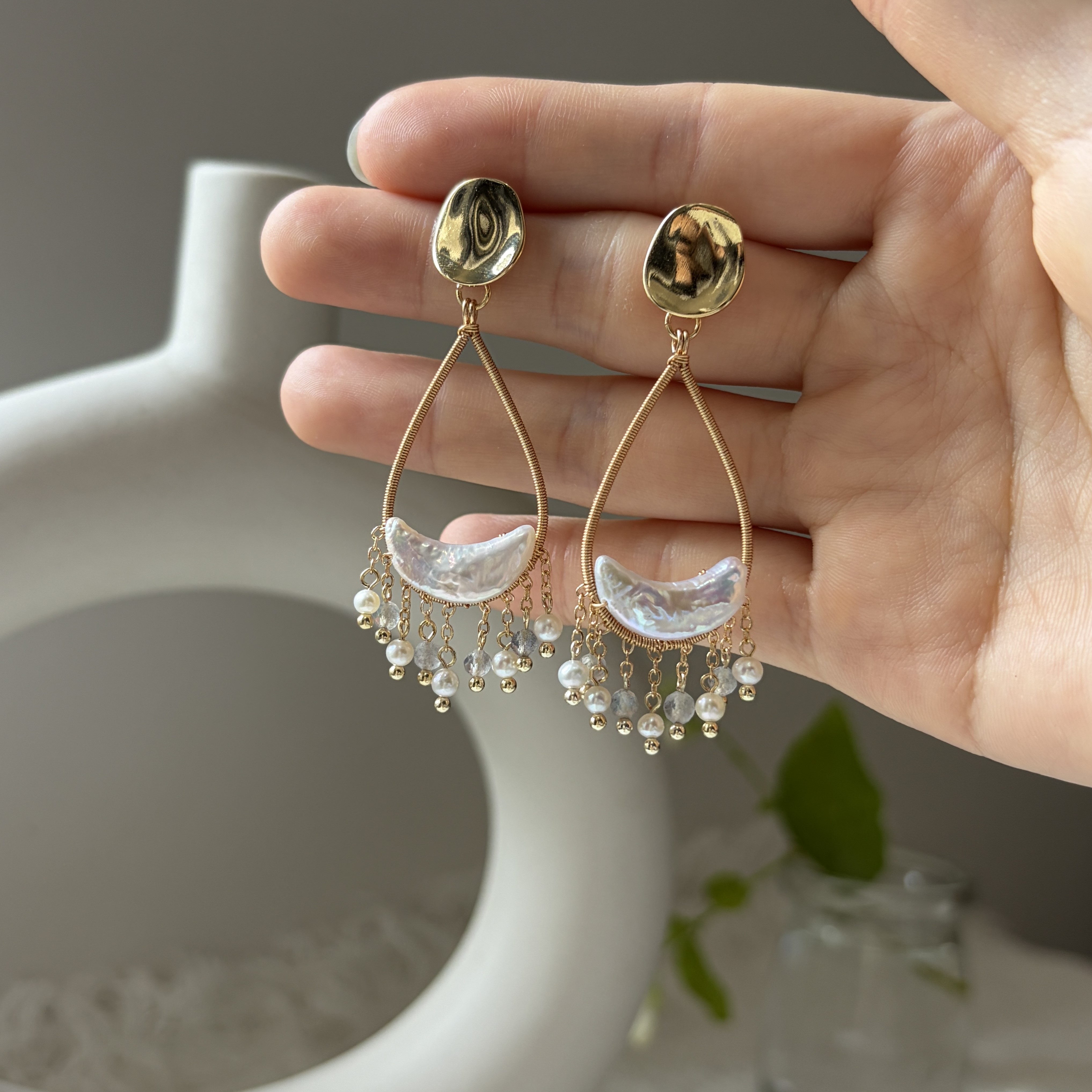 MOONVEIL Baroque Pearl Earrings | Labradorite Celestial Drop Earring