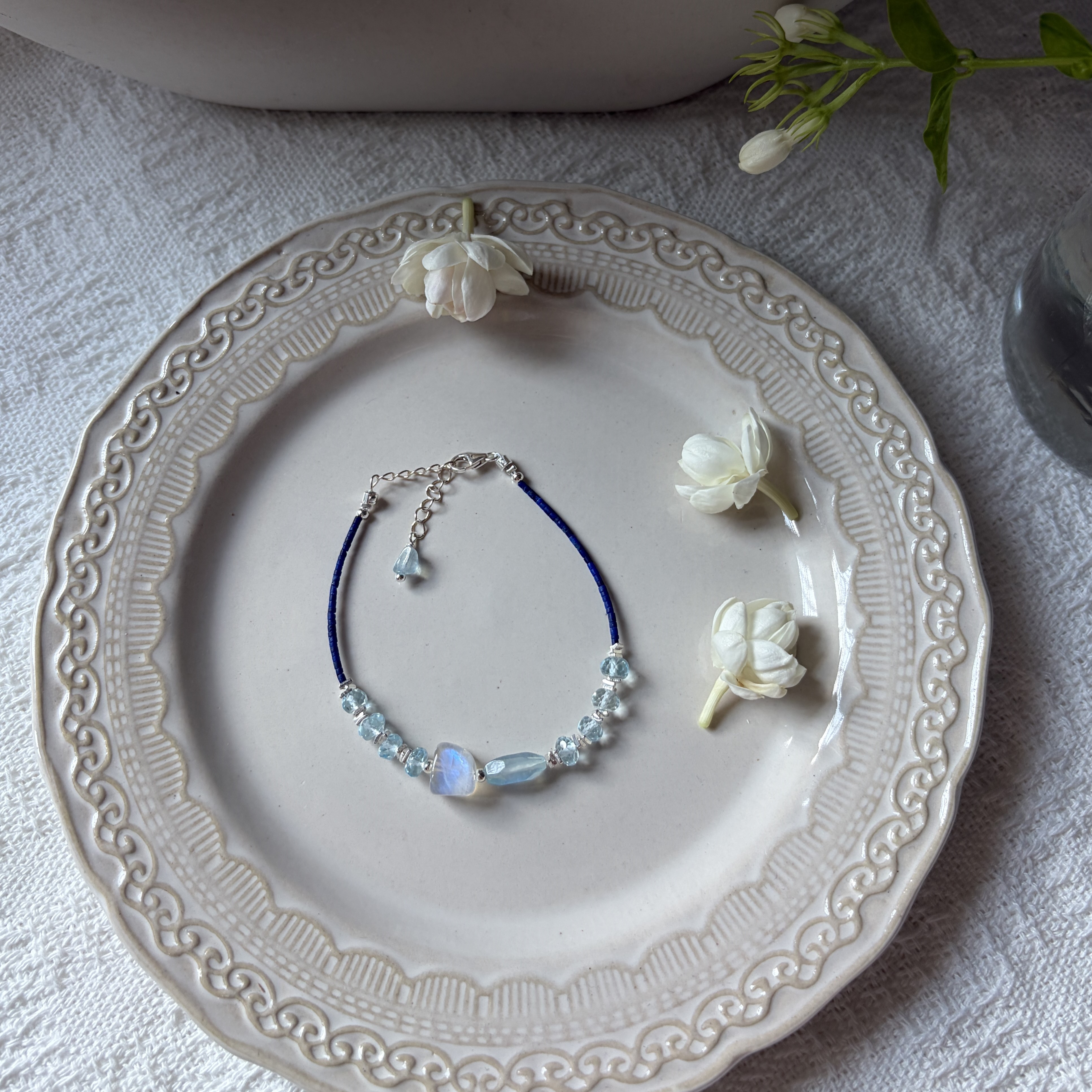 Tidal Moon Bracelet Lapis Lazuli, Aquamarine & Moonstone