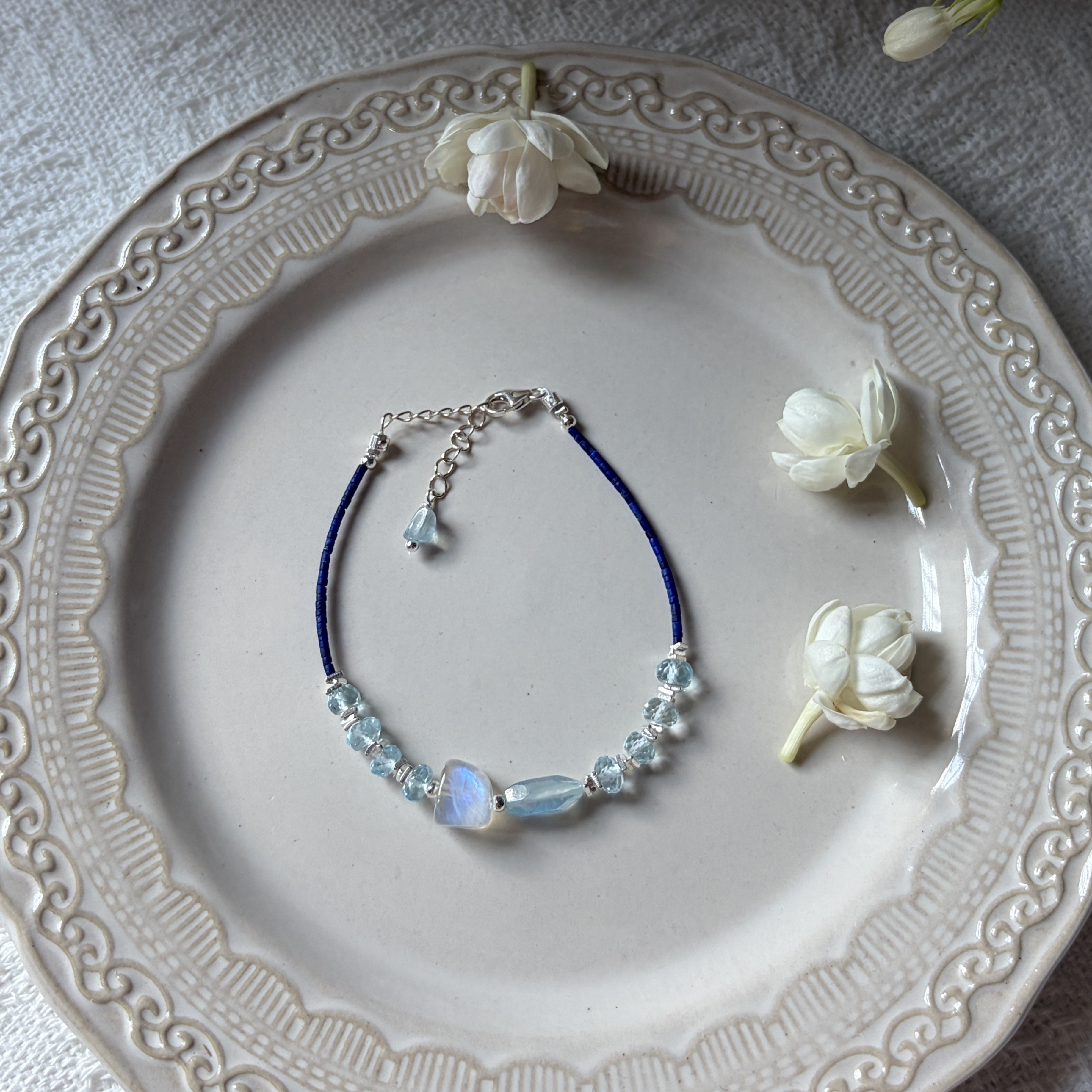 Tidal Moon Bracelet Lapis Lazuli, Aquamarine & Moonstone
