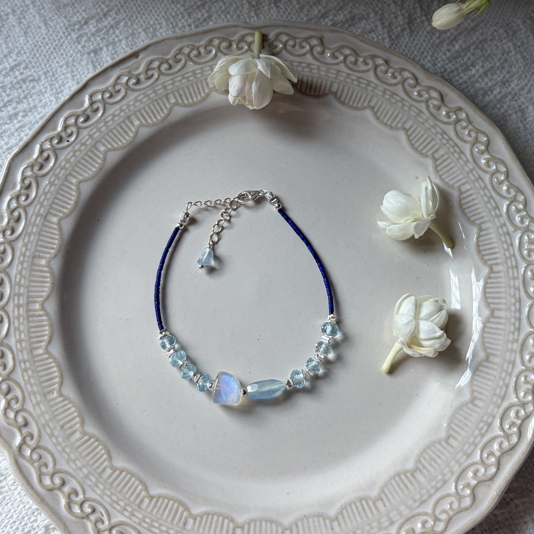 Tidal Moon Bracelet Lapis Lazuli, Aquamarine & Moonstone