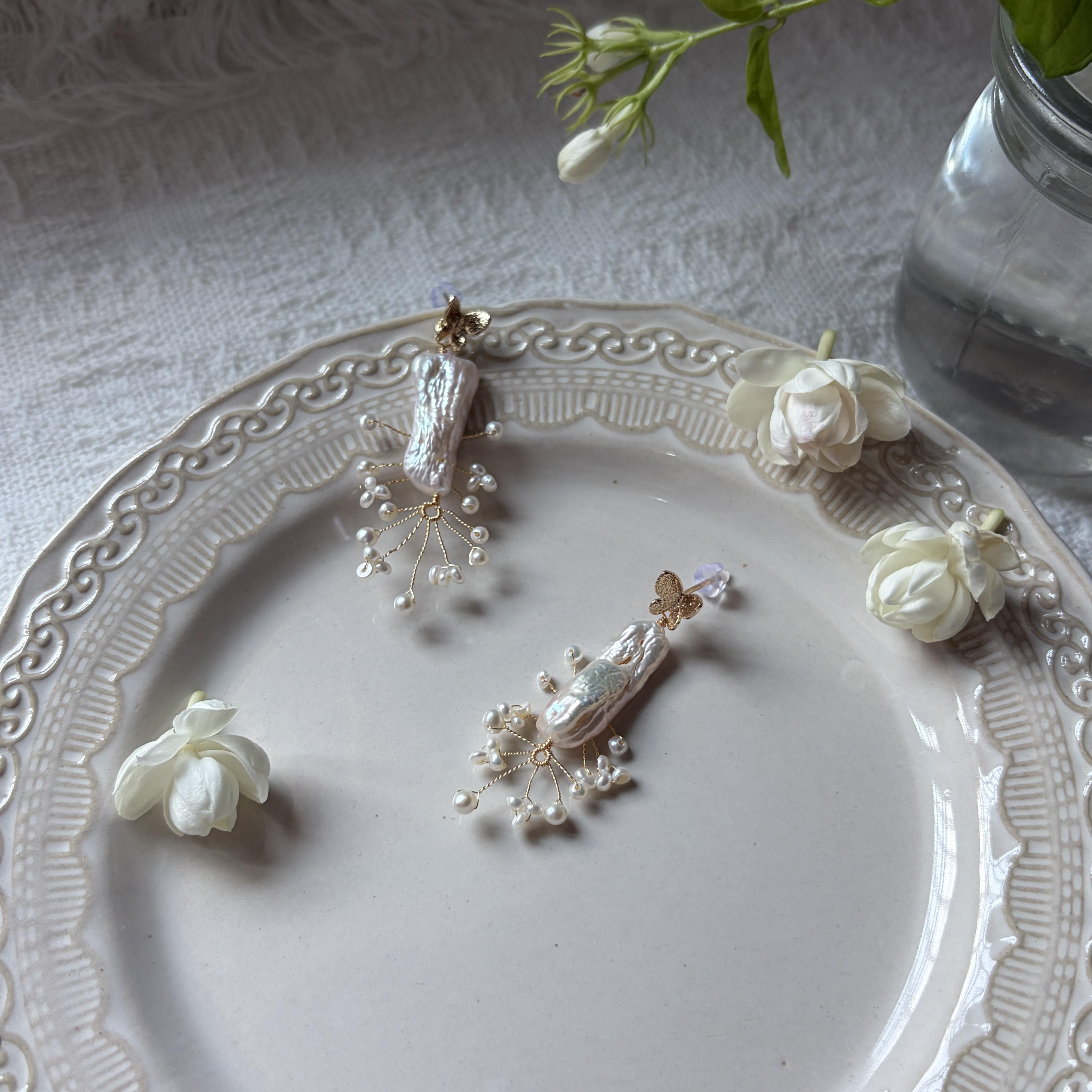 Snow-Laden Branches Baroque Pearl Statement Earrings One of a Kind