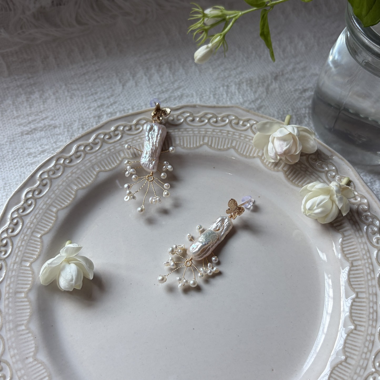 Snow-Laden Branches Baroque Pearl Statement Earrings One of a Kind