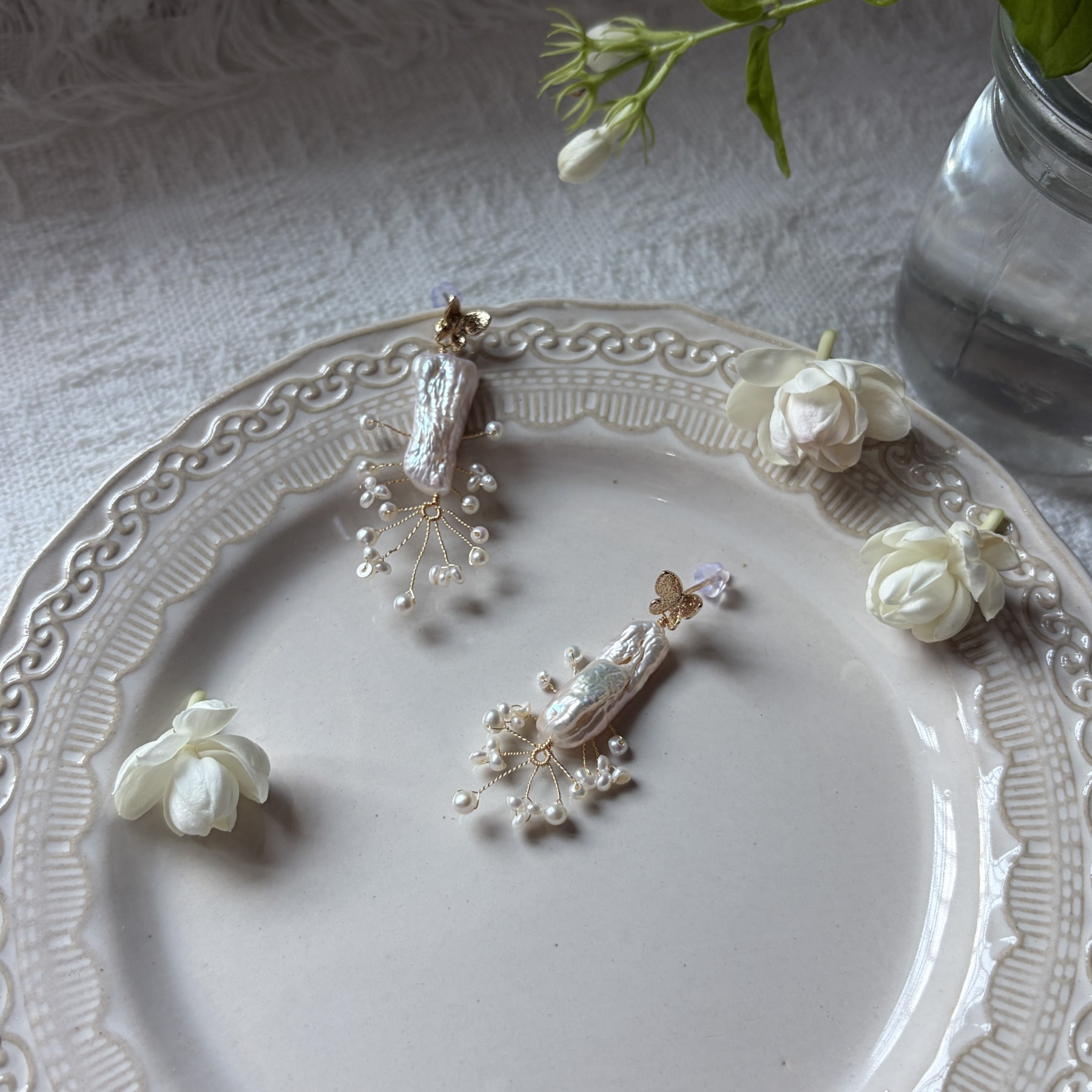 Snow-Laden Branches Baroque Pearl Statement Earrings One of a Kind