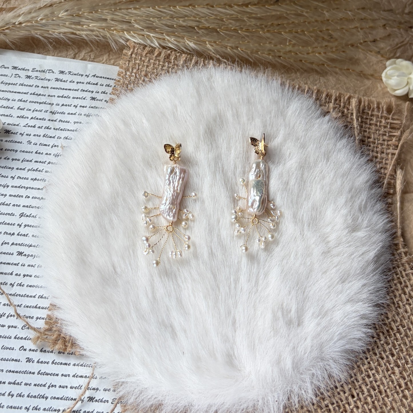 Snow-Laden Branches Baroque Pearl Statement Earrings One of a Kind