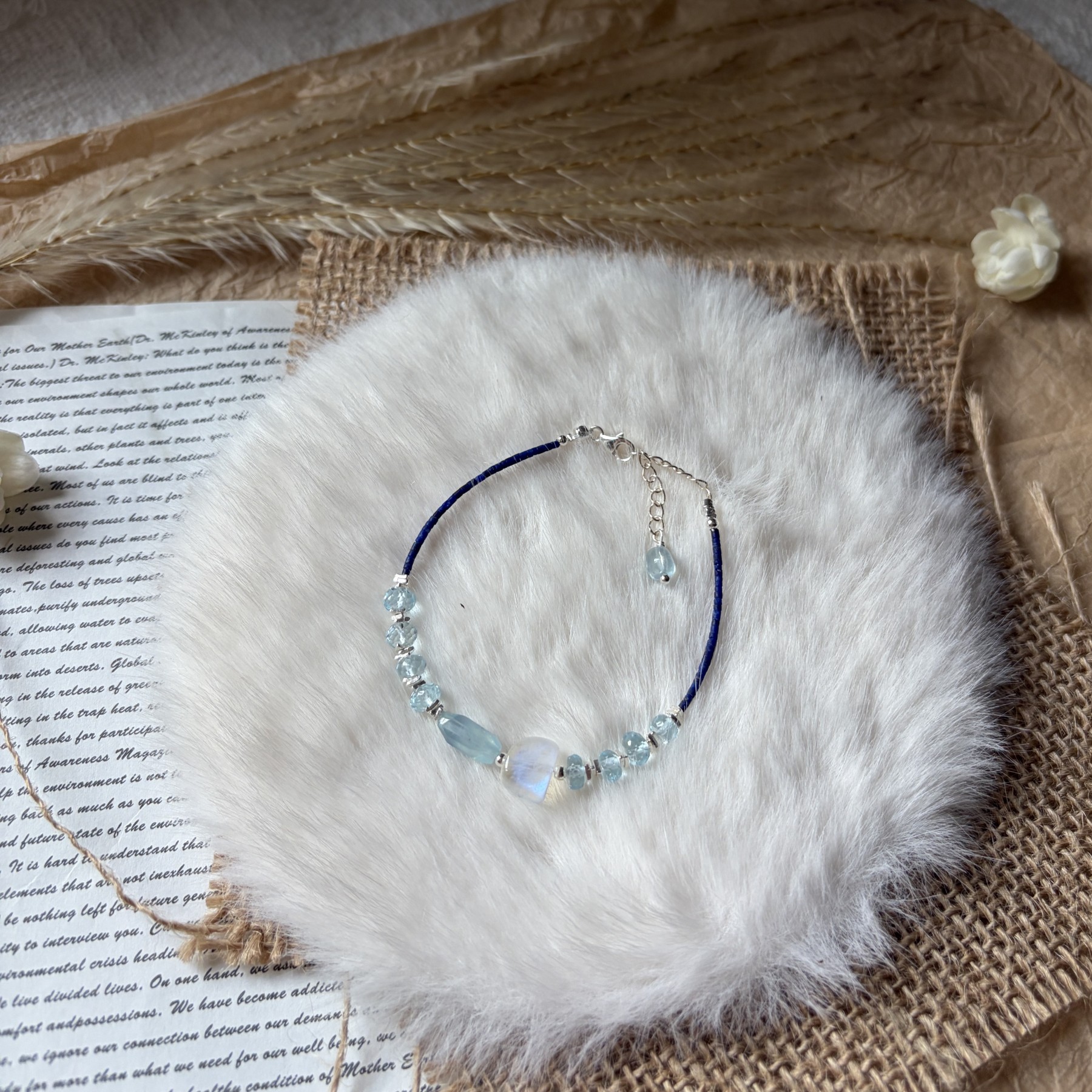 Tidal Moon Bracelet Lapis Lazuli, Aquamarine & Moonstone