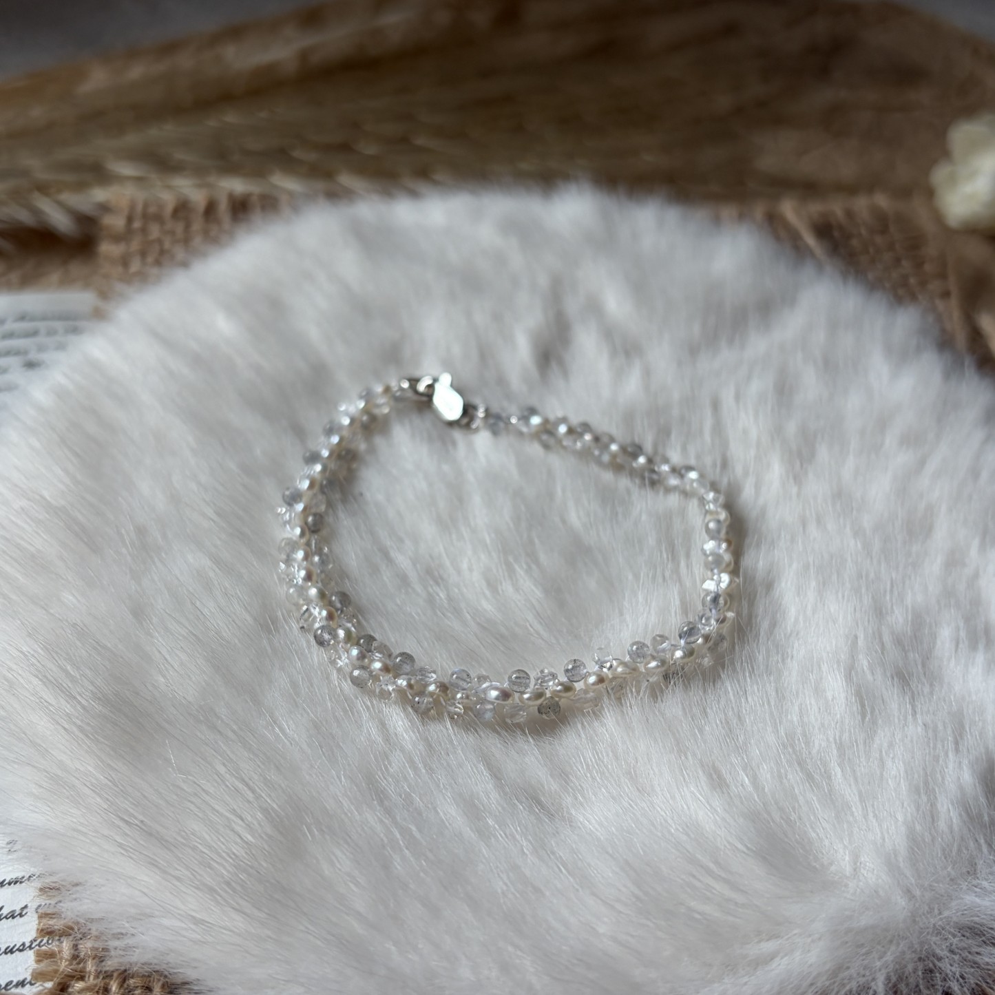 LITTLE GALAXY Handwoven Herkimer Quartz, Labradorite & Freshwater Pearl Bracelet