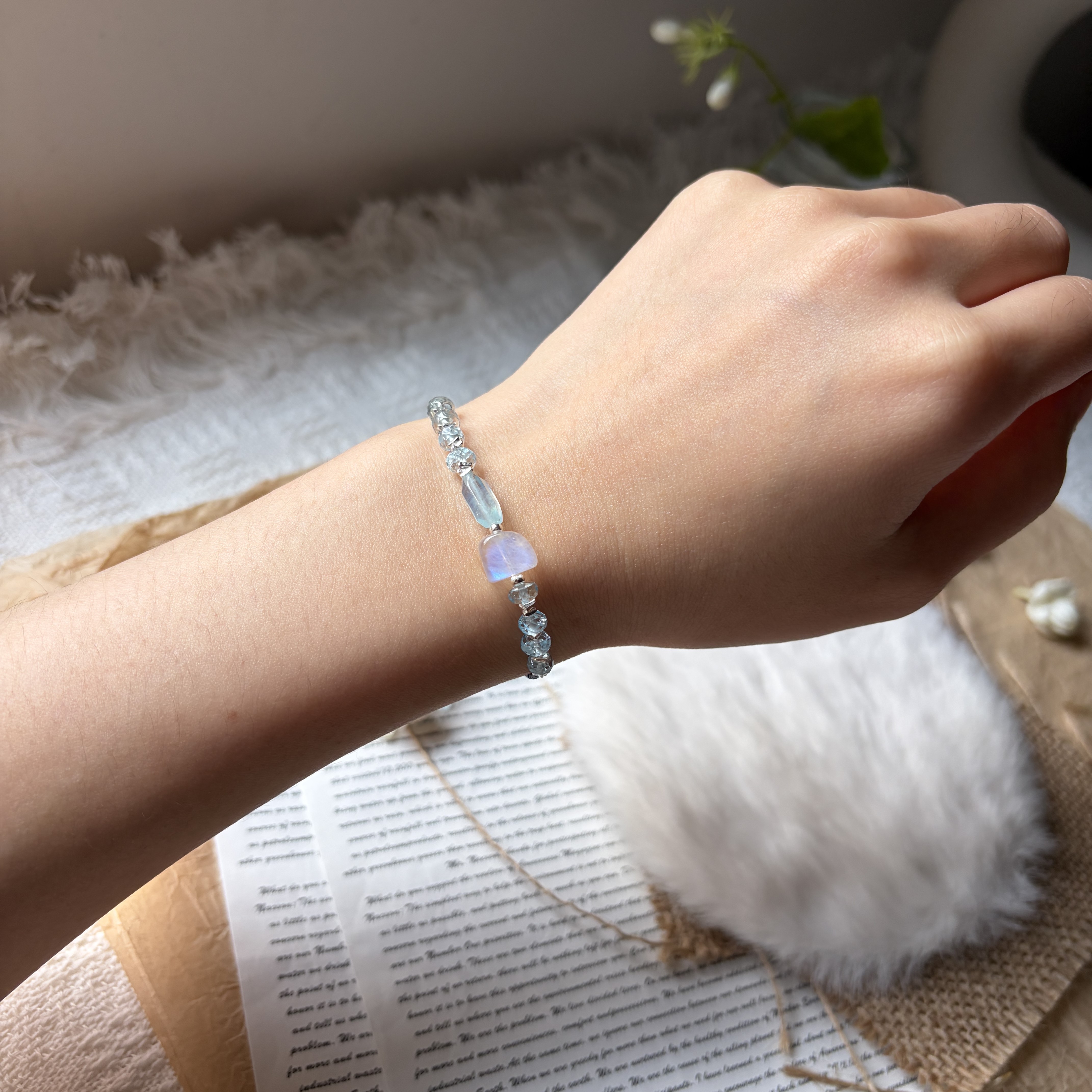Tidal Moon Bracelet Lapis Lazuli, Aquamarine & Moonstone