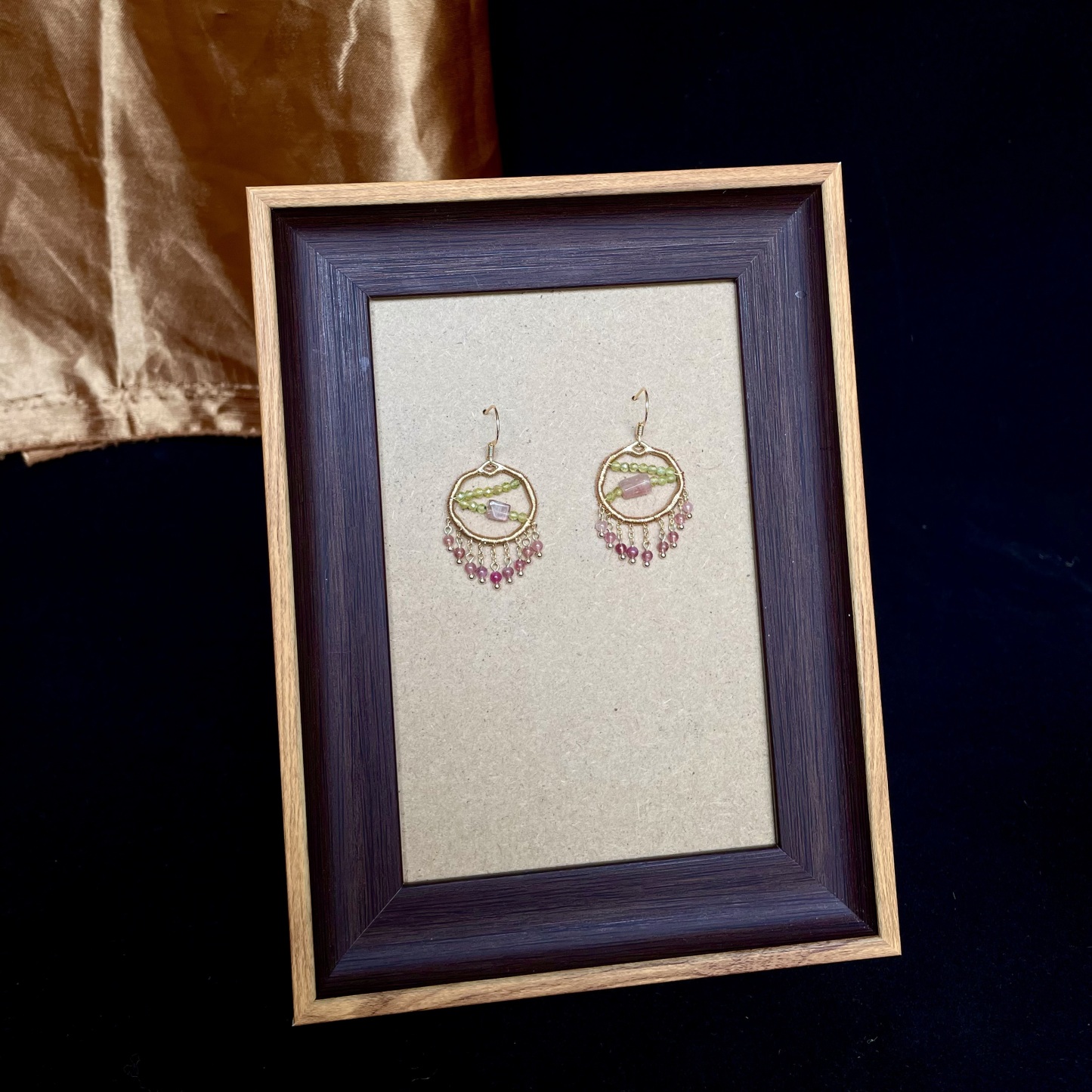 Handmade A Branch of Spring Peridot and Pink Tourmaline Wire Wrapped Earrings