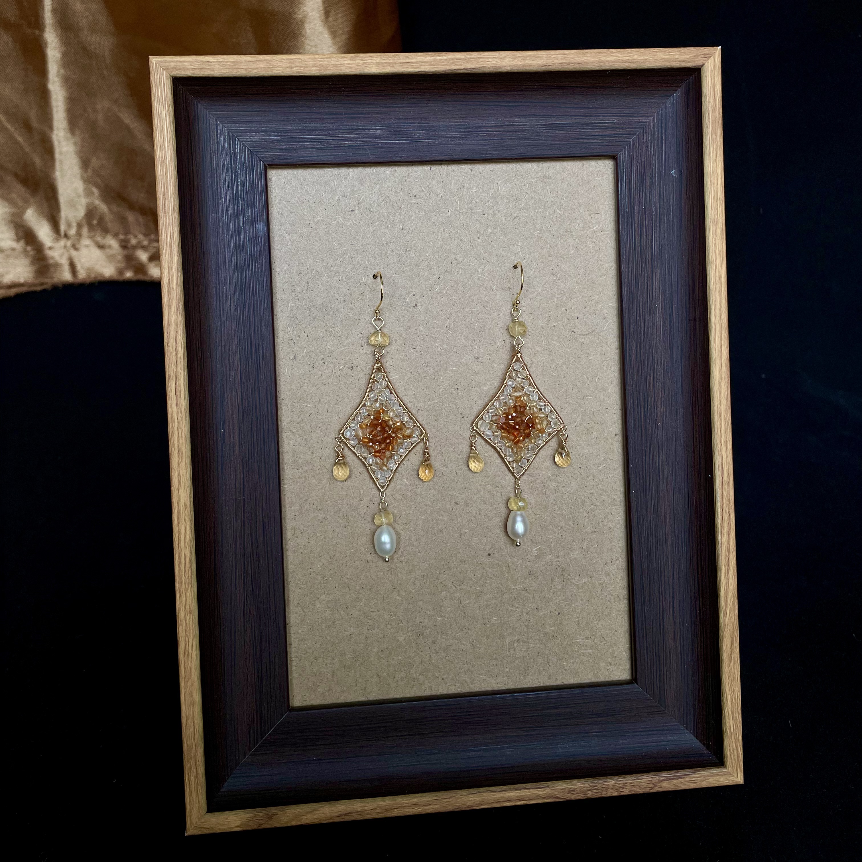 Star of Fire — Handmade Citrine, Carnelian and Hessonite Garnet Wire-Wrapped Earrings